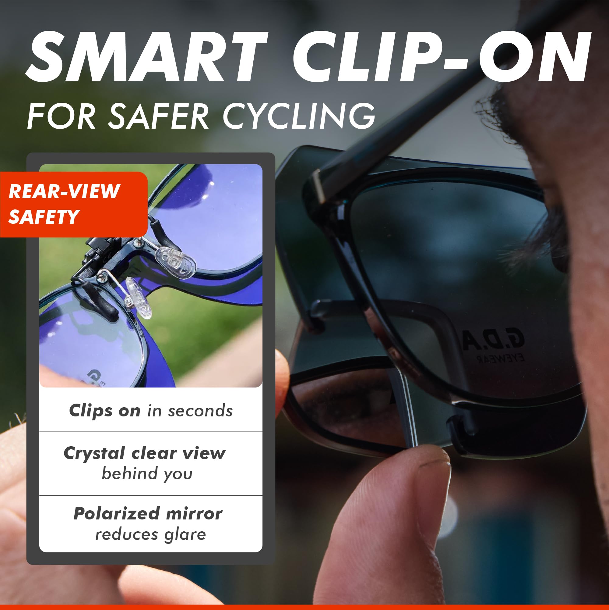 TriEye Clip-On Okulary Przeciwsłoneczne z Lusterkiem Lewym – Okulary Nakładane dla Osób z Okularami – 140/145 mm – Szkła Przezroczyste lub Dymione