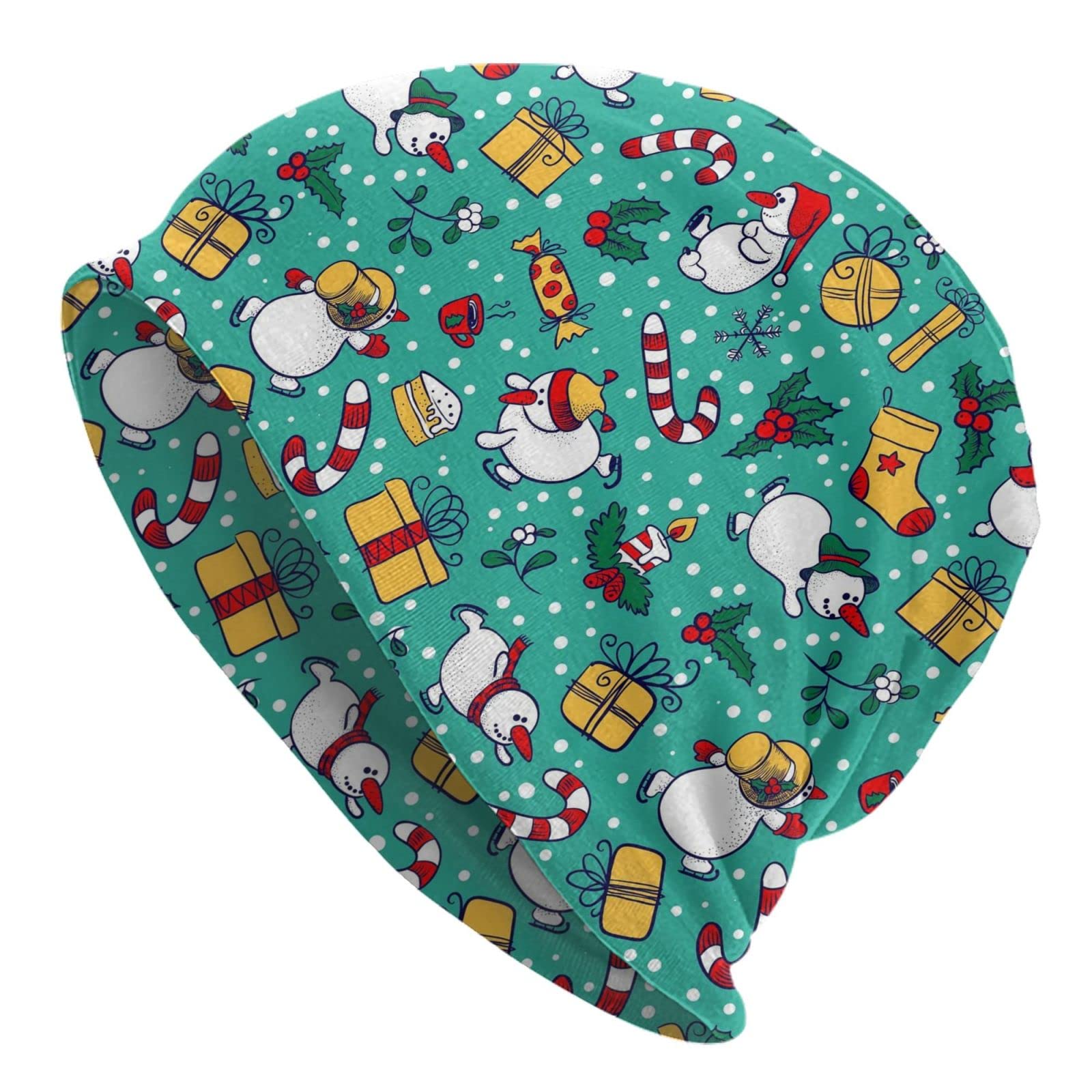 FJQWKLF Christmas Snowman Green Beanie Chemo Hat Cancer Headwear Knitted Hats Baggy Slouchy Scarf Cap for Adults