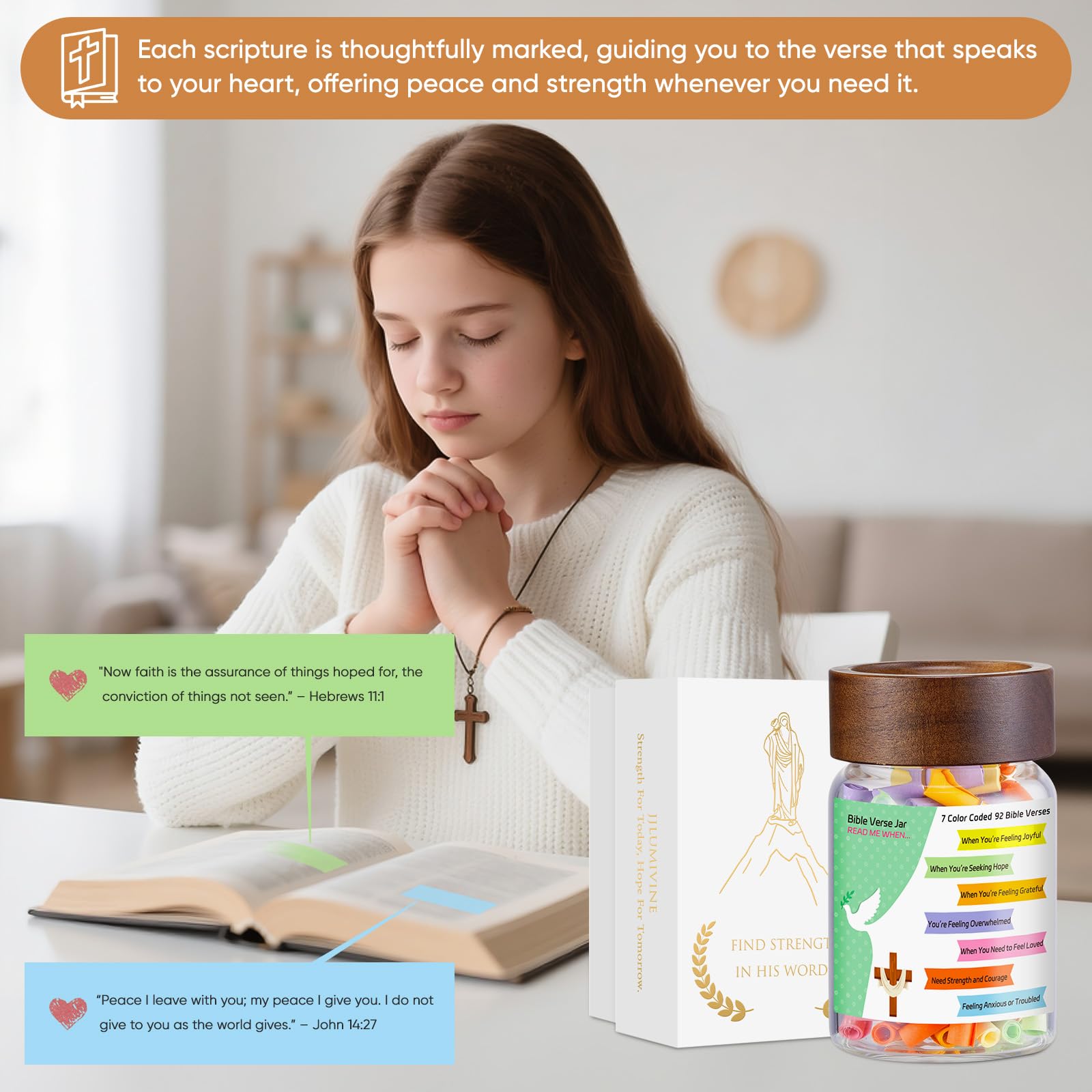 92 Hand-Rolled Bible Verse Jar, Inspirational Christian Gifts for Women men, Fathers Day Gift Daily Encouragement, Prayer & Reflection, Inspirational, Christian Graduation Gifts, Faith for Baptism