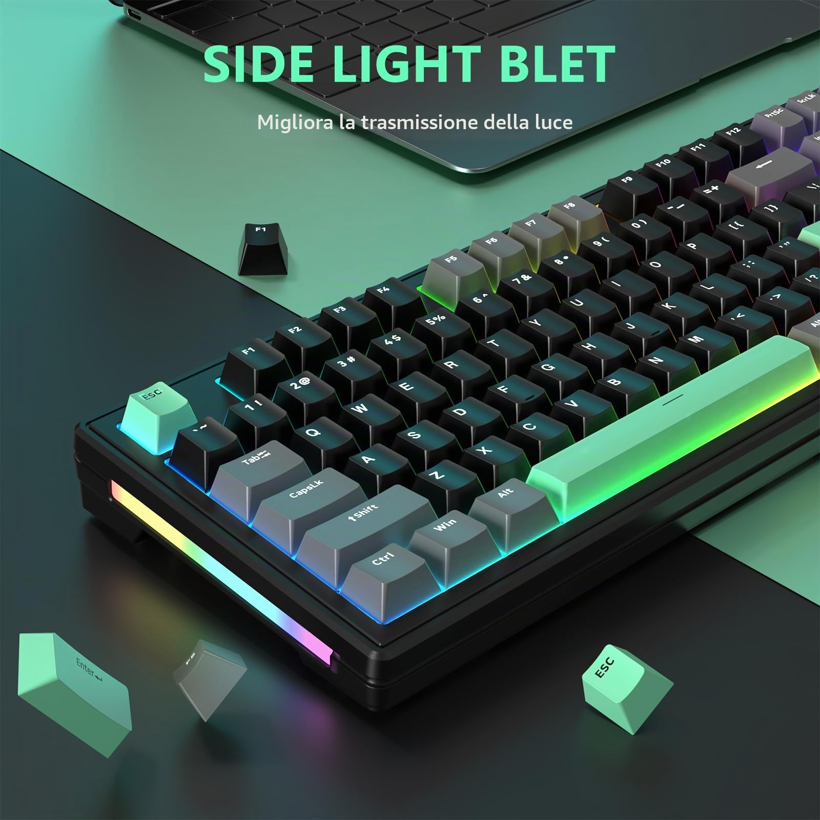 ATTACK SHARK M87 Tastiera da Gioco Bluetooth 5.0/2.4G/Type-C Tastiera Meccanica Cablata/wireless Hot Swap TKL 87 tasti Tastiera Bluetooth RGB compatta con cavo a spirale per tastiera per PC Software