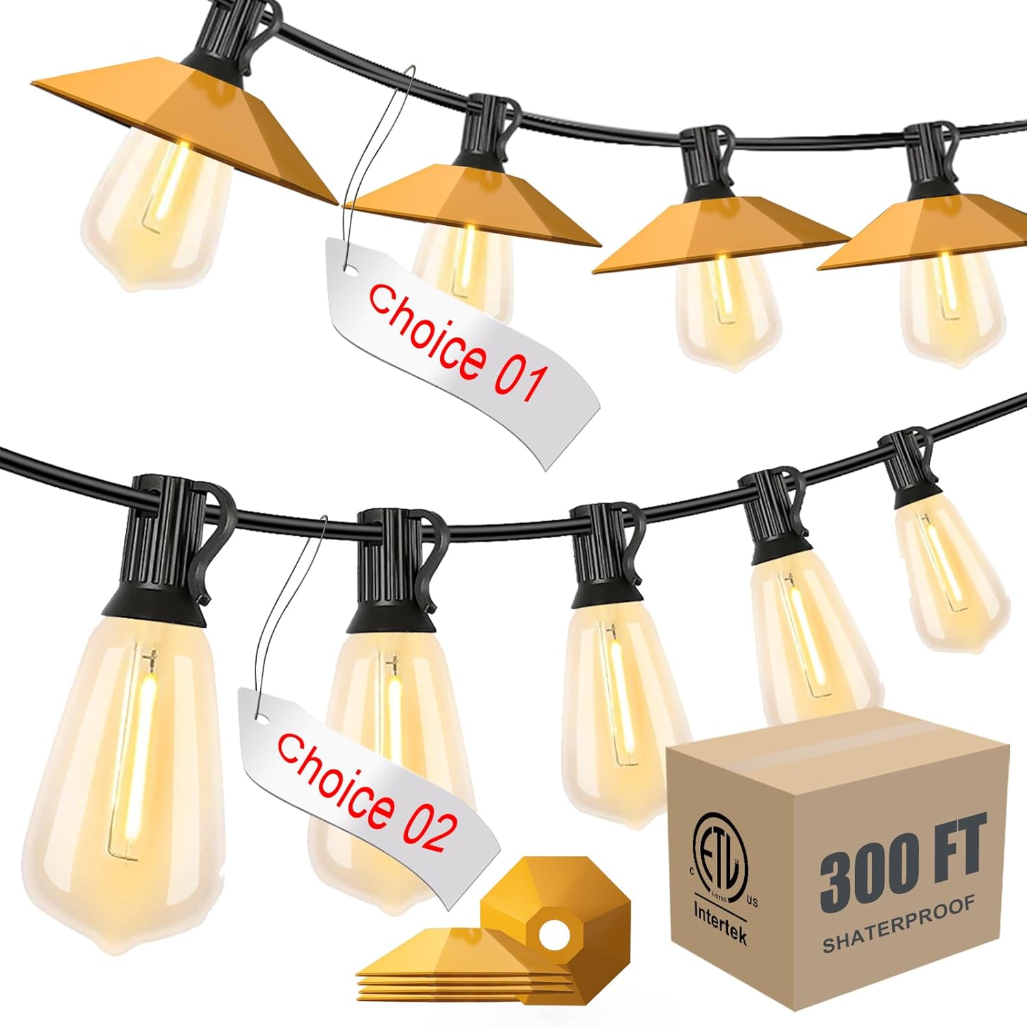 Lightdot 300FT(3x100) ST38 Outdoor Lights String, Dimmable LED Patio