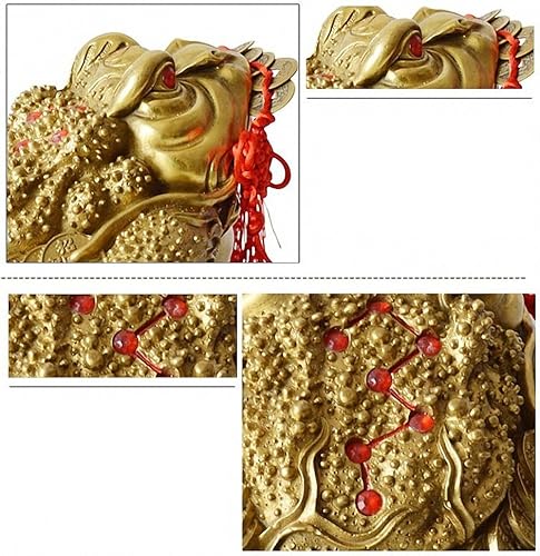 Miniatura 4 de Estatua de rana de dinero de Feng Shui de latón con dije de la suerte monedas antiguas en cuerda roja, decoración de Feng Shui