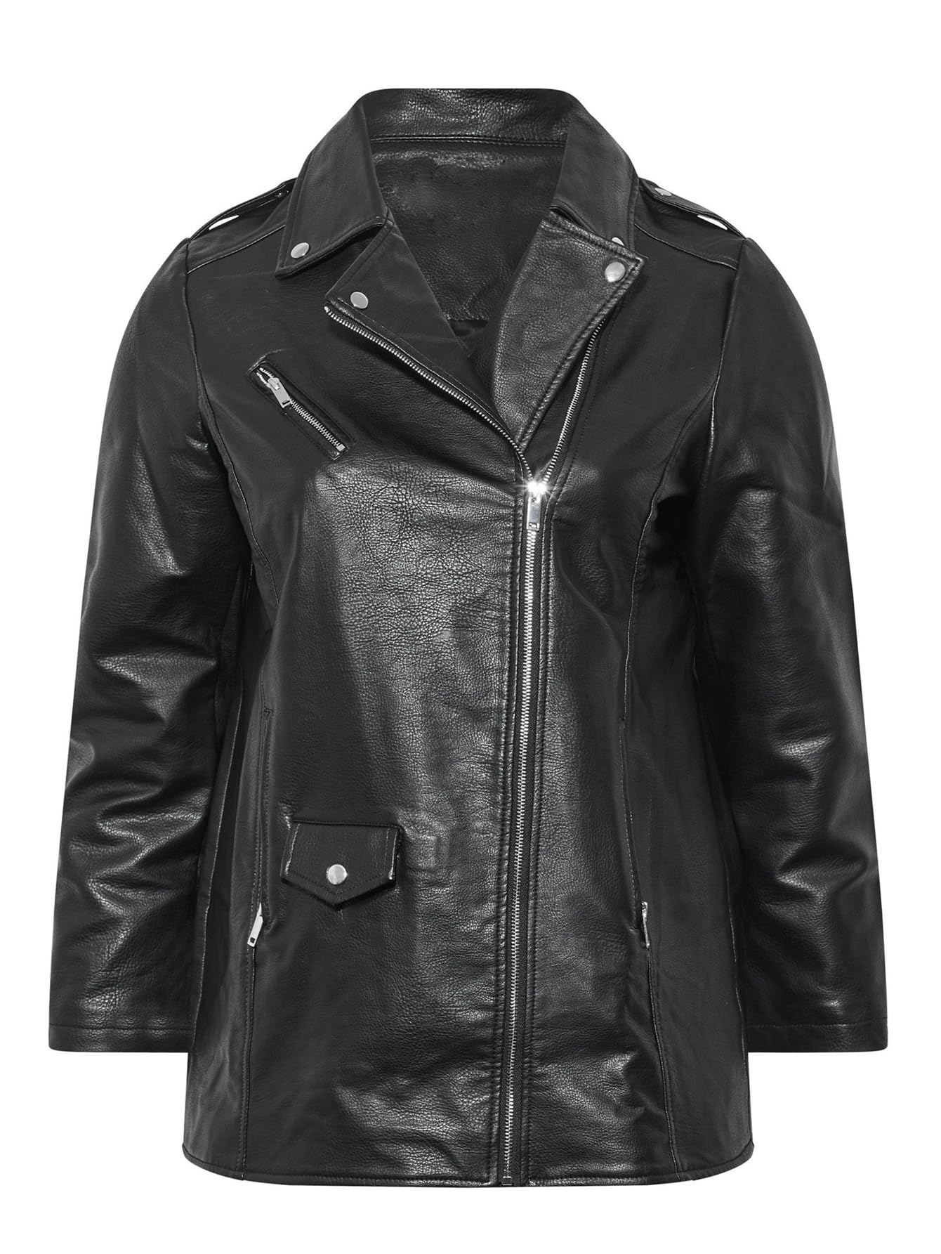 Chaqueta Cuero Mujer PU Leather Zipper Jacket Casual Long Sleeve Lapel Para salir