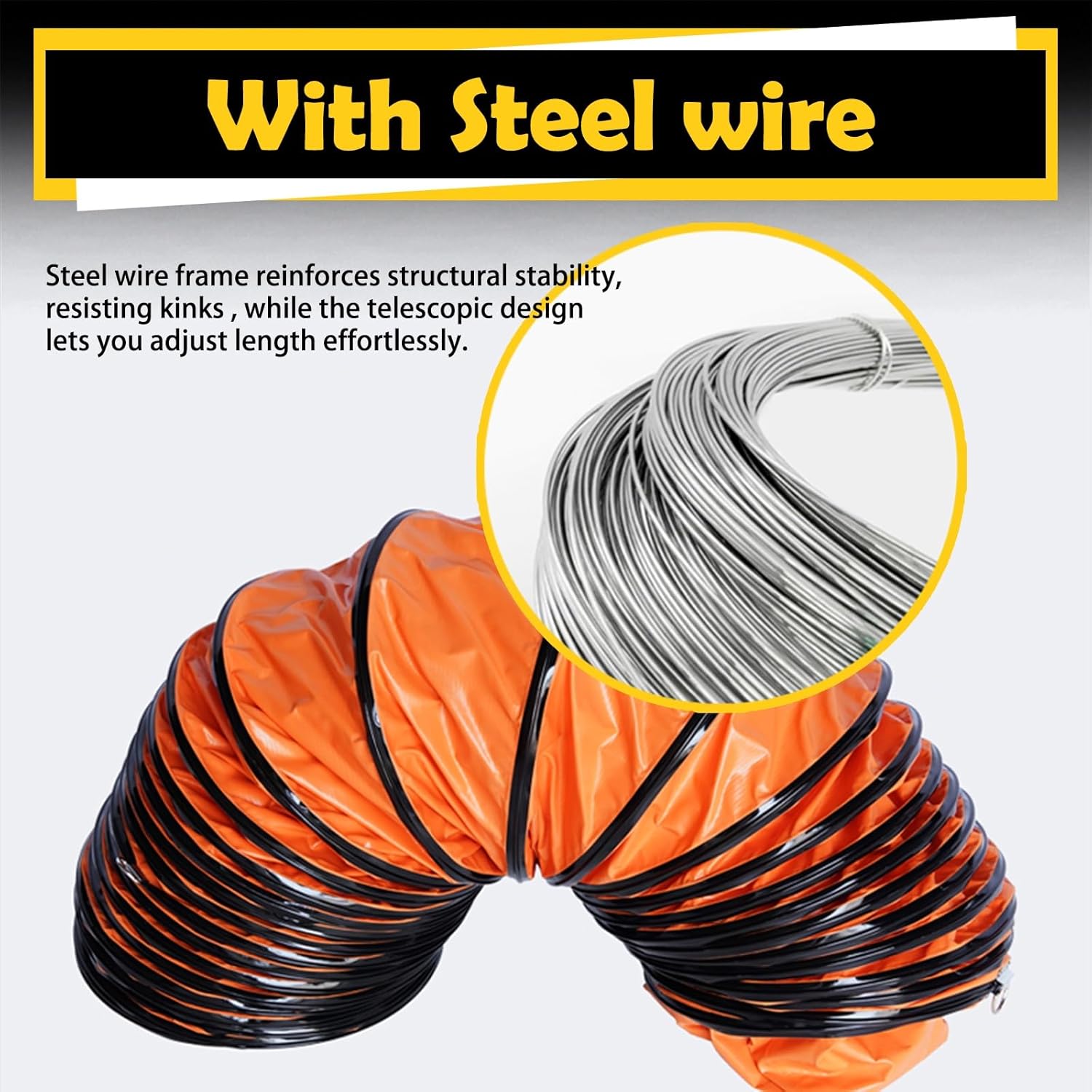 Exhaust Telescopic Hose,Adjustable PVC Duct Hose for Utility Blower Exhaust Fan - Flexible HVAC Ducting with Steel Wire Reinforcement (8m x 350mm) - Perfect for Ventilation, Airflow Control,