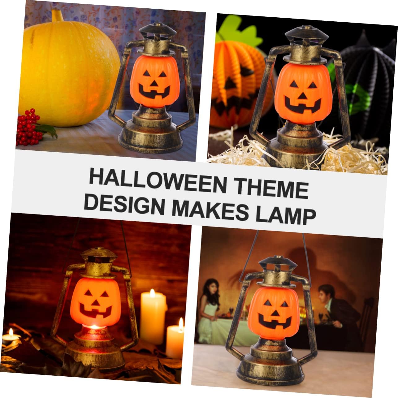 Amosfun 1pc Halloween Decorative Kerosene Lamp Pumpkin Design Night Light for Spooky Home Decor Material Chic Stylish Lantern for Fall Festivals and Parties