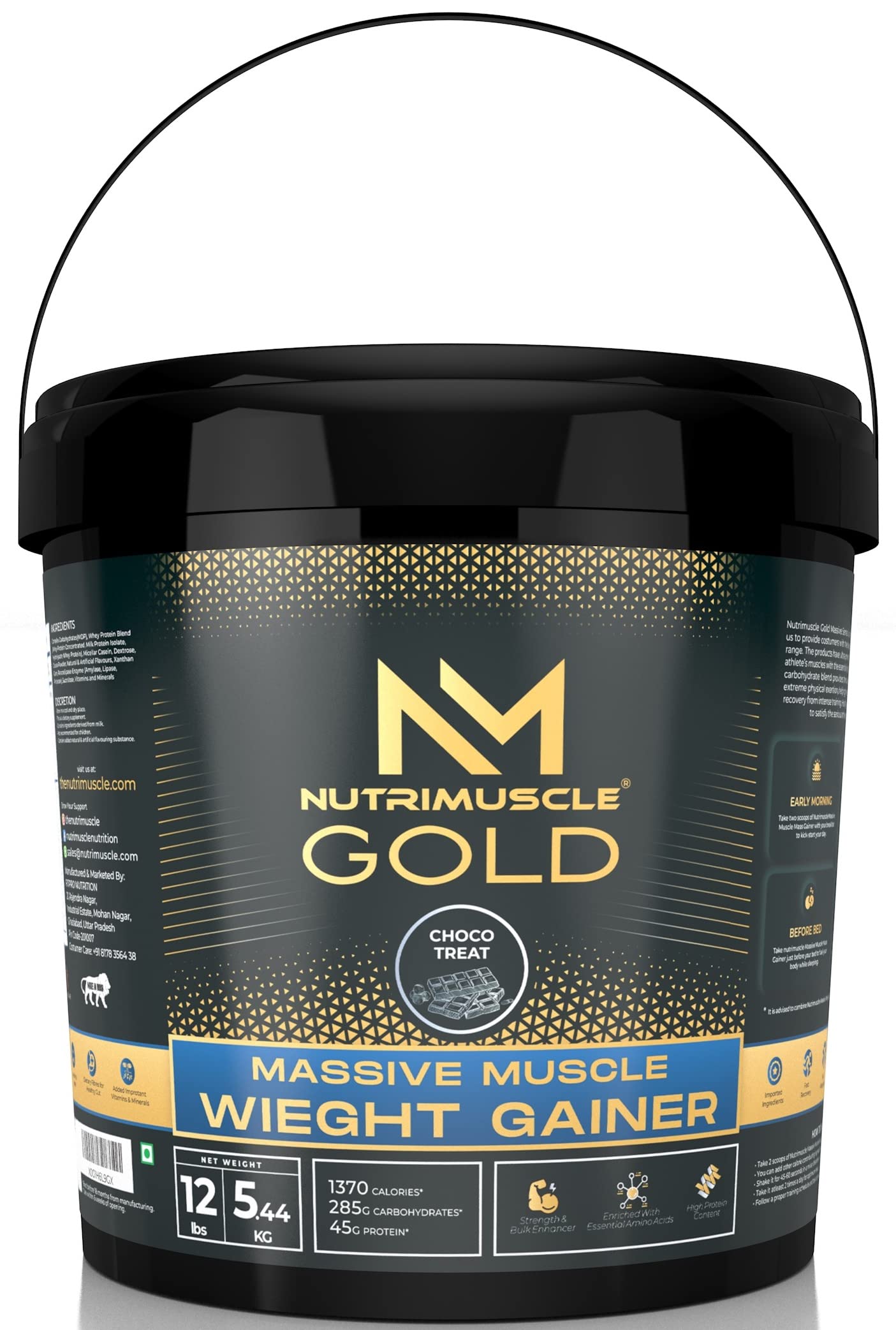NUTRIMUSCLE MASSIVE GOLD WEIGHT GAINER - 12 LBS - 5.44 KGS - CHOCO TREAT