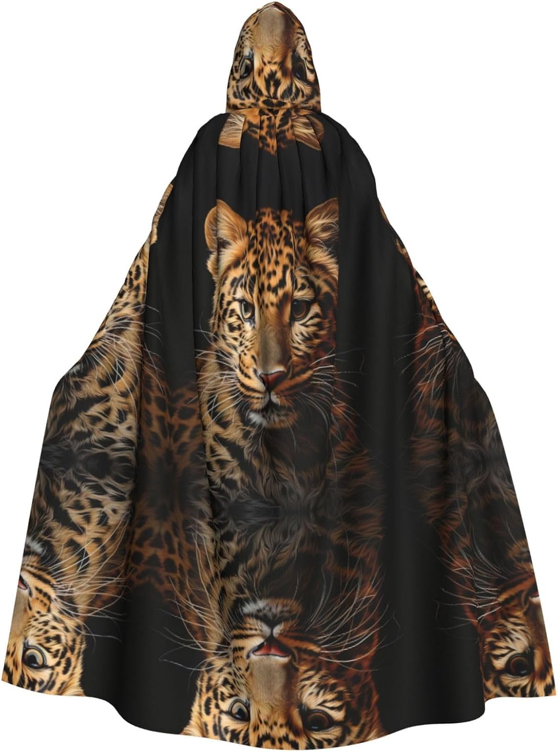 SSIMOO Leopard Print Enchanting Adult Hooded Cape for Halloween and Party Costumes-Fashionable Women's Robes,Capes