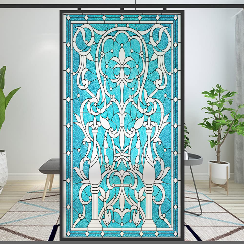 Privacy Windows Film European Church Style Stained Glass Static Cling Decorative Frosted Window Stickers (Pattern 5,19.7"x31.5"(50x80cm))