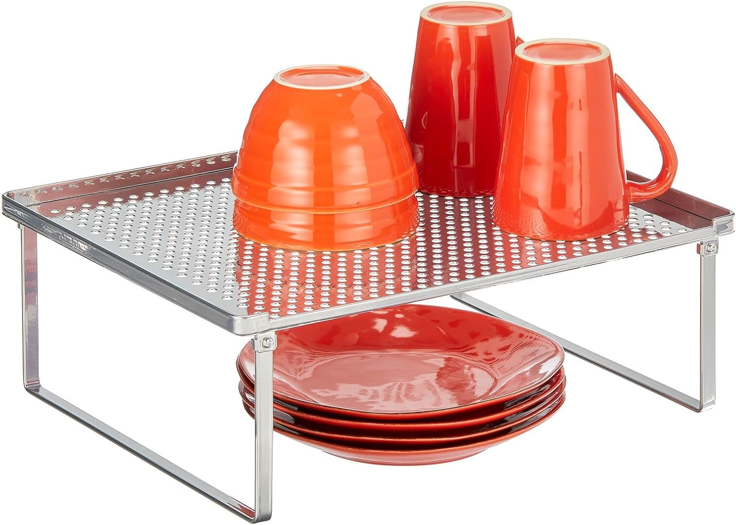 mDesign Metal Kitchen Shelf Organizer Rack - Stacker Storage Risers for Cabinet, Counter, Cupboard, or Pantry - Holder Stand for Plates, Dishes, Cups, Bowl, and Glasses - 2 Pack - Chrome
