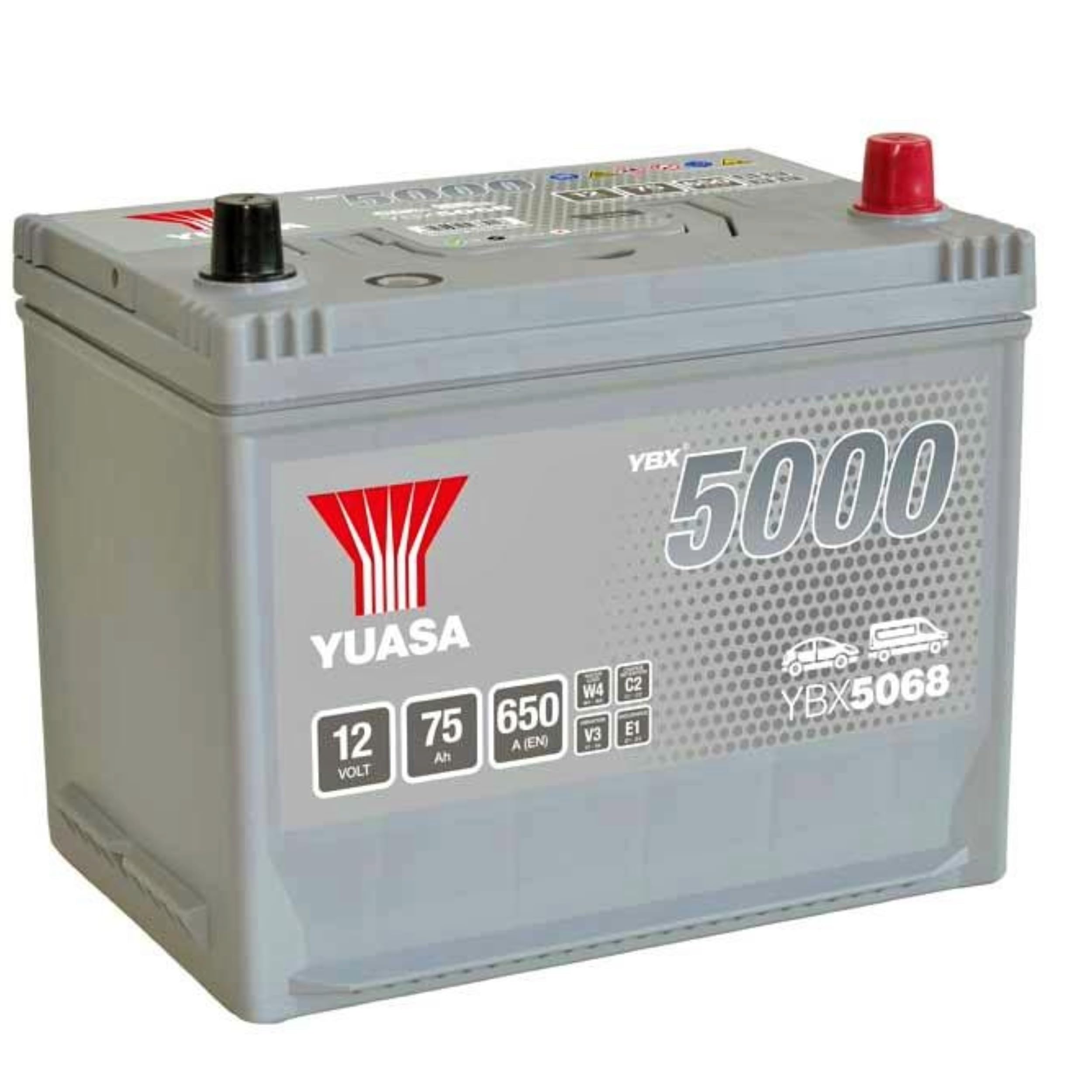 Car Battery YBX5068 Yuasa 068 650A 75Ah 5Yr WTY 269x174x225 Silver High Perf.