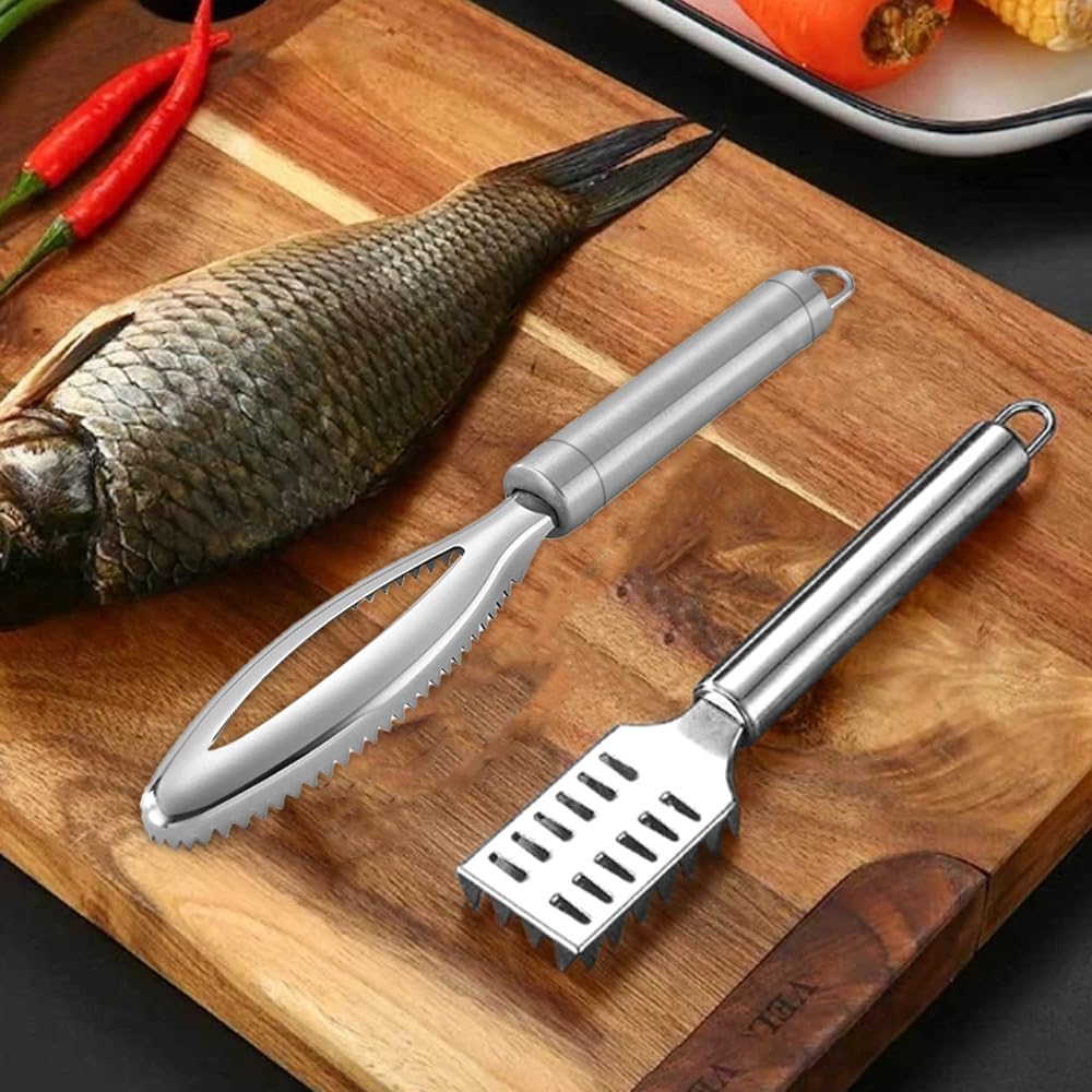 Set da 2 Pezzi Raschietto per Squame di Pesce Acciaio Inossidabile Raschietto Professionale con Maniglia per Pesci Rimuove Rapidamente Le Squame dei Pesci