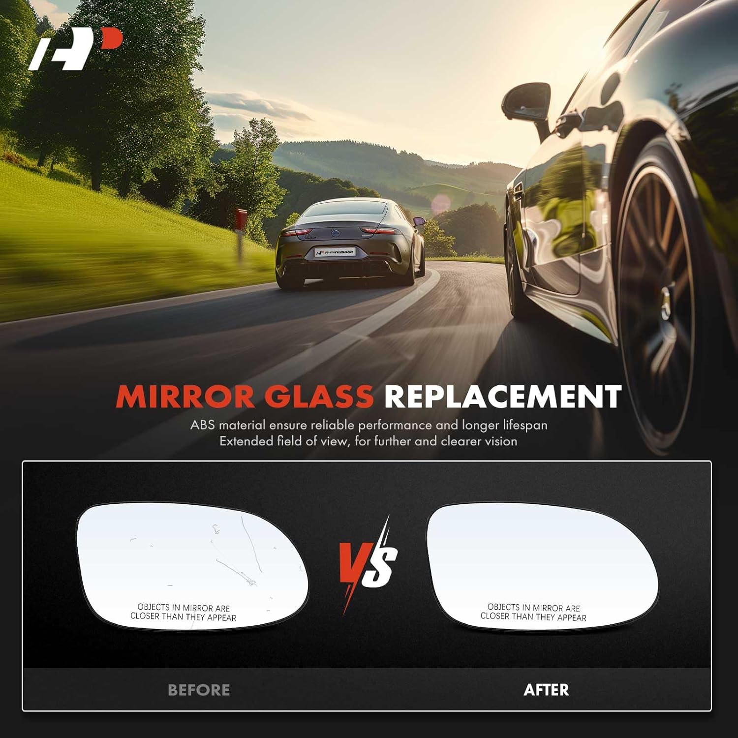 A-Premium Right Passenger Side Heated Mirror Glass with Backing Plate - Compatible with Mercedes-Benz SL500 SL600 1999-2002, SLK230 1998-2000, CLK320 1998-1999, CLK430 1999
