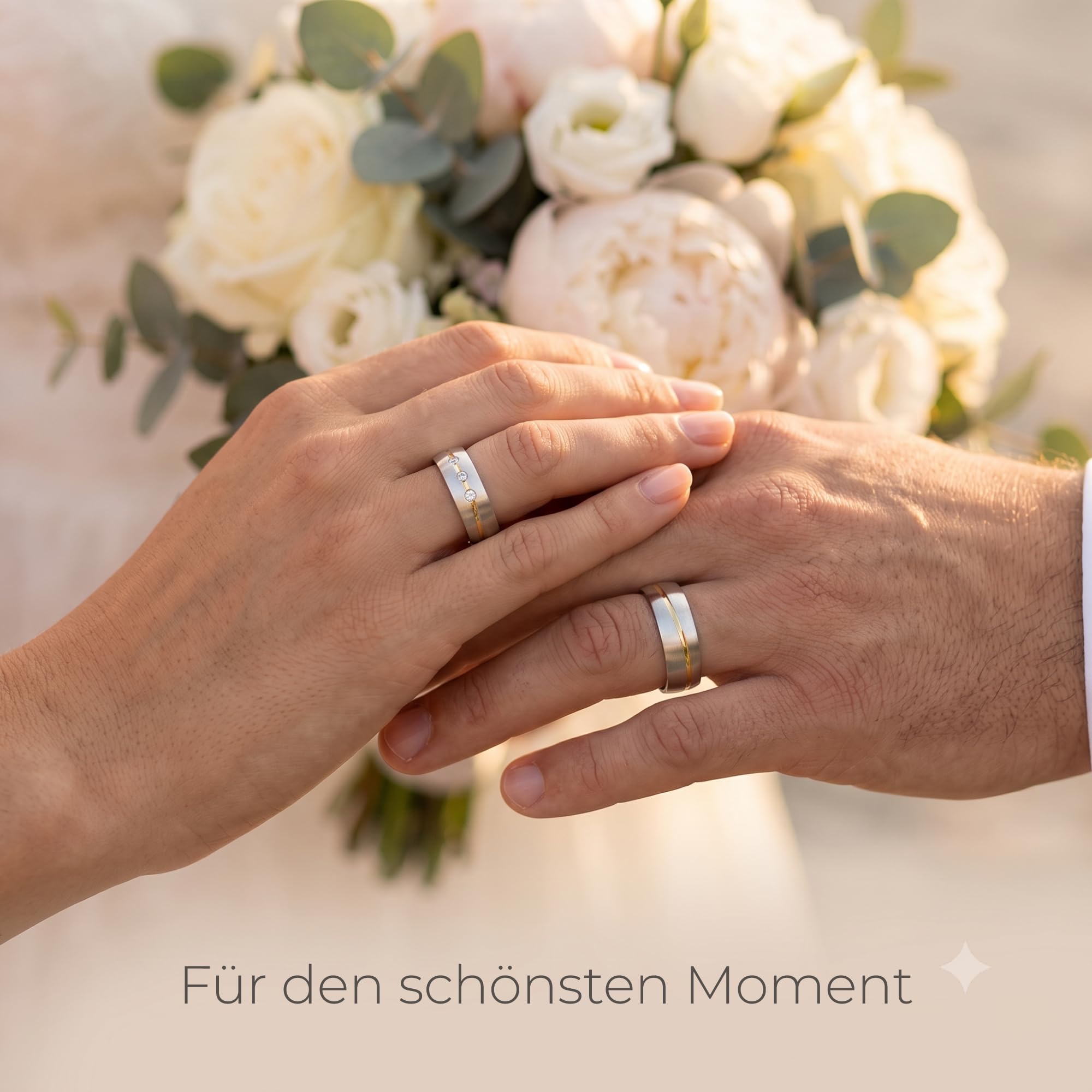 Kolibri Rings Eheringe Silber 925 Vergoldet 3 Zirkonia Steine Set - Gratis Gravur und Etui