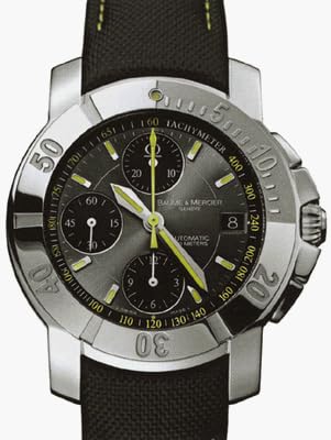 Baume & Mercier Capeland S Mens Leather Strap Grey Chronograph Dial Steel Automatic Watch 8578
