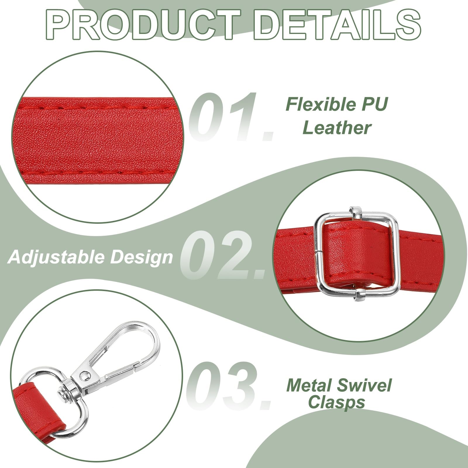 YELARXI Purse Strap Replacement PU Crossbody Adjustable Long Strap with Silver Swivel Clasps - Image 3