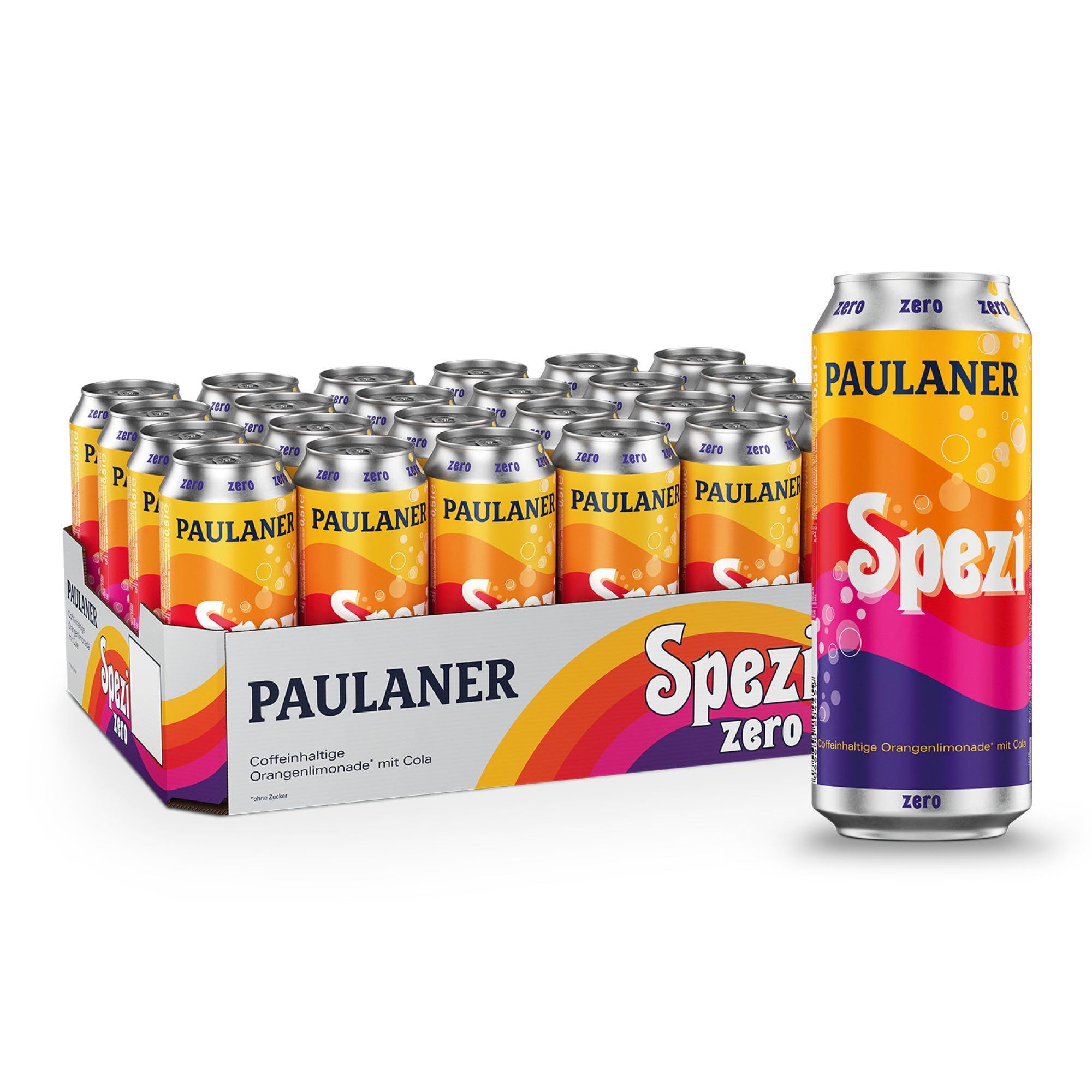 Paulaner Spezi Zero • Erfrischungsgetränk mit Cola & Orange ohne Zucker • EINWEG (24x0,5l)
