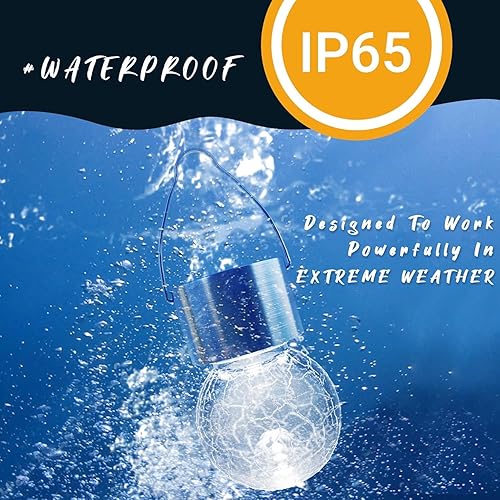 Miniatura 2 de GIGALUMI - Paquete de 12 luces solares para exteriores, luces solares colgantes para decoración de Navidad - Luces solares de vidrio agrietado