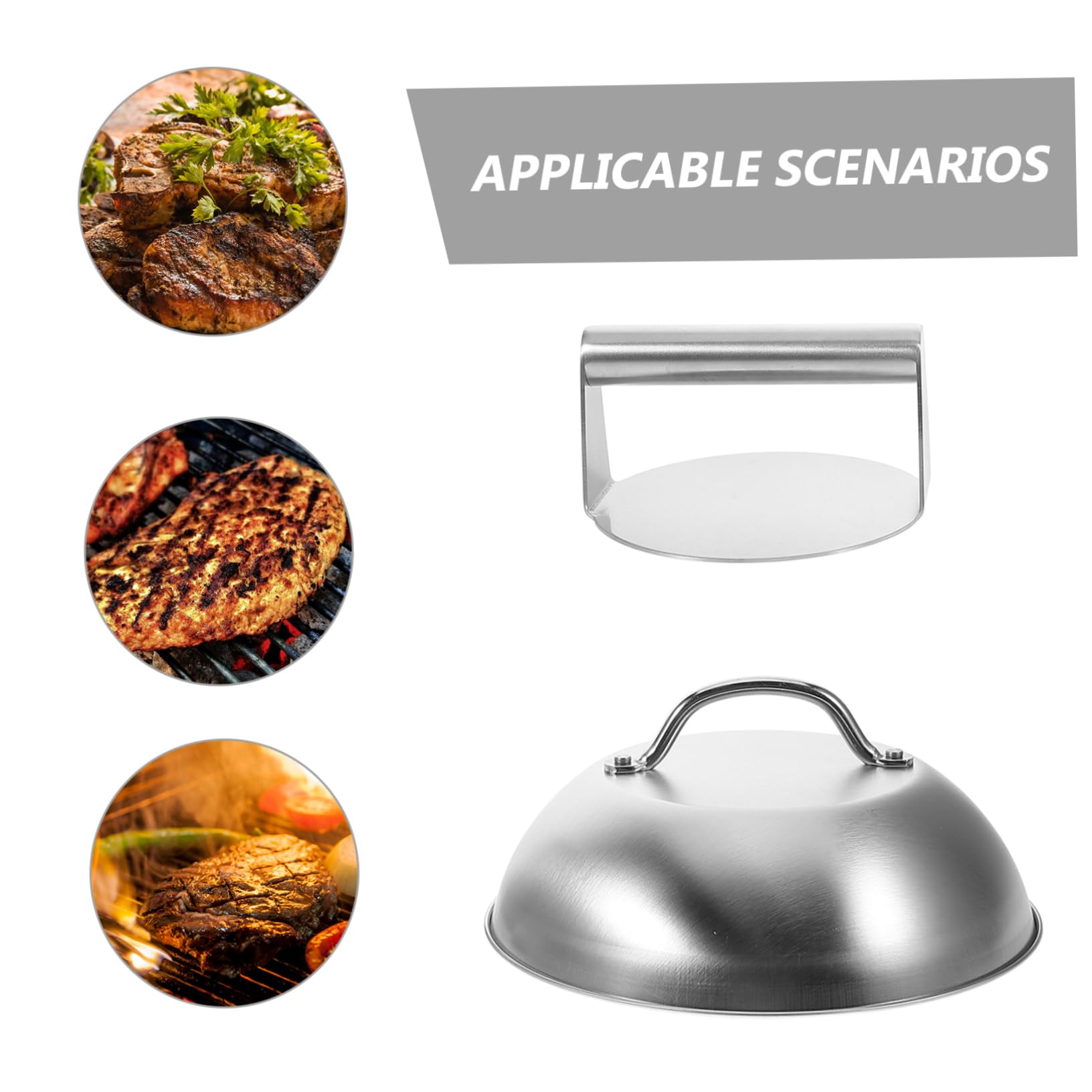 POPETPOP Presse à Griller en Acier Inoxydable Ronde pour Gril Plat avec Cloche à Fromage, Accessoires Polyvalents pour Barbecue Extérieur et Cuisson Facile