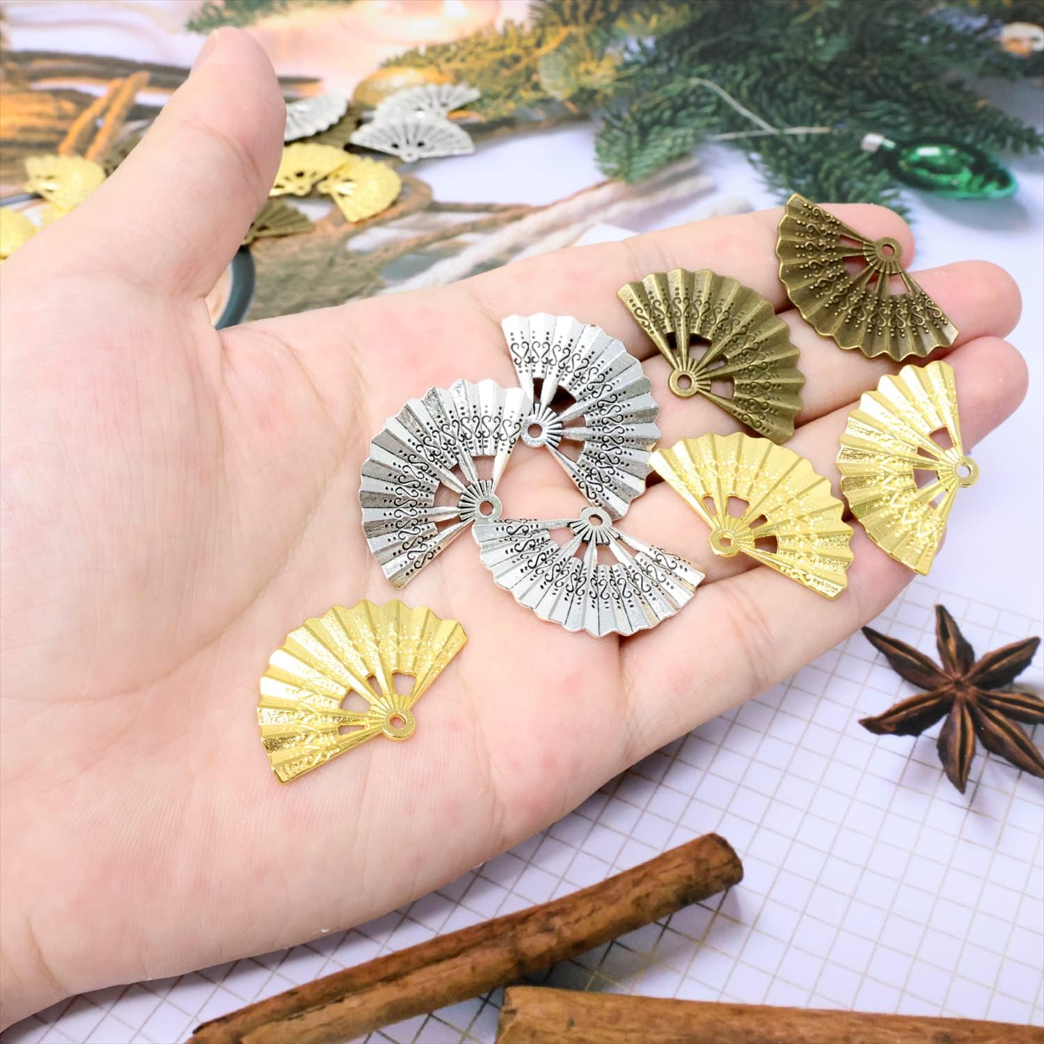 Honbay 30PCS Metal Folding Fan Charms Pendant Semicircular Fan-shaped Pendants for Earrings Bracelet Necklace Jewelry Making (3 Color) - Image 3