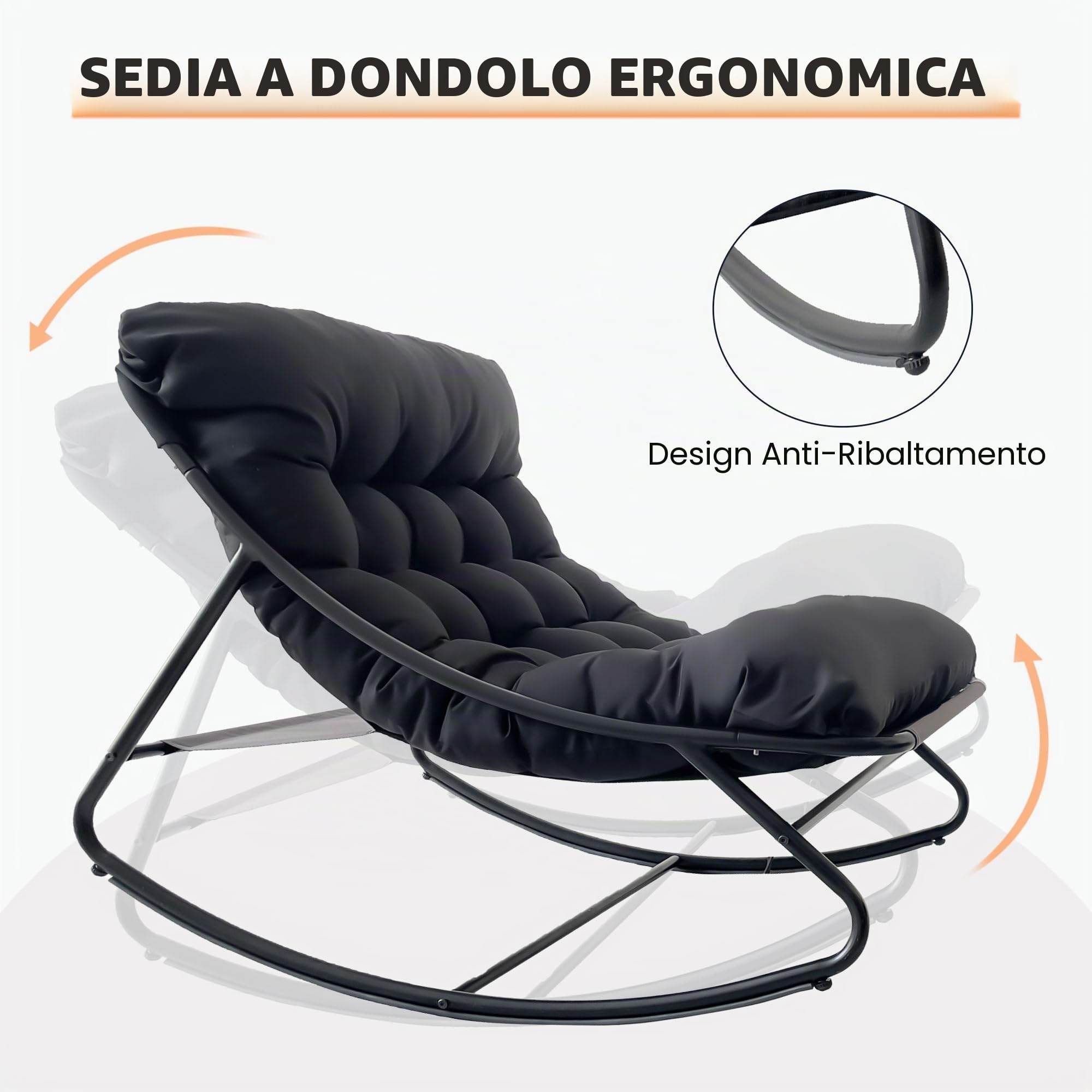 Sedia a dondolo per esterni, con sgabello, da giardino, con imbottitura, per soggiorno, comoda, grande, portata 150 kg, per giardino, terrazza, balcone (grigio)