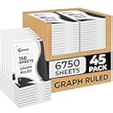 Rosmonde Loose Leaf Paper Bulk, 6750 Sheets, 45 Pack, Quad Ruled Sheets, 8