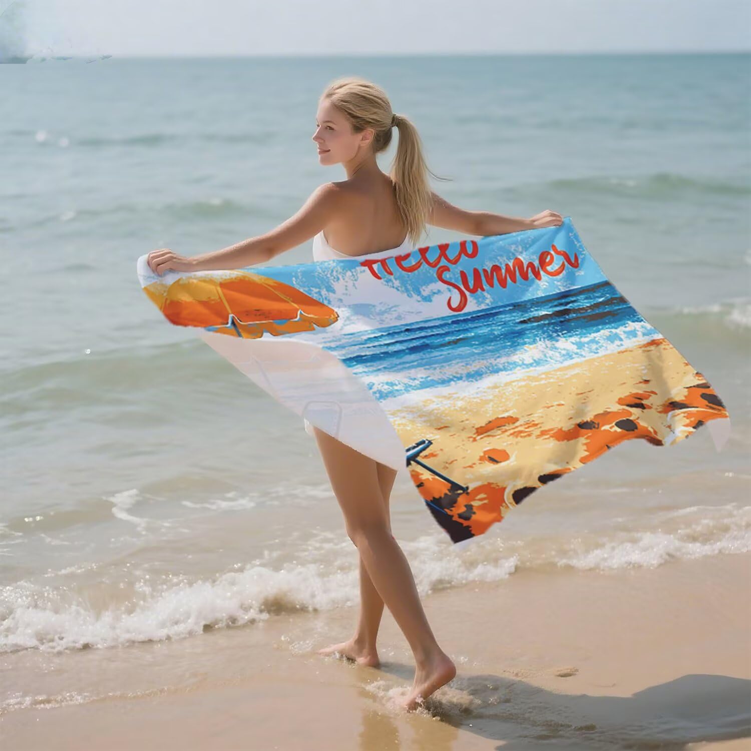 Telo Mare Microfibra Grande 150x200 Blu Onde Antisabbia Asciugatura Rapida Telo Mare, Leggero Asciugamano Sportivo, Donna Uomo Portatile Coperta da Spiaggia, Perfetto per Viaggi, Campeggio a-499