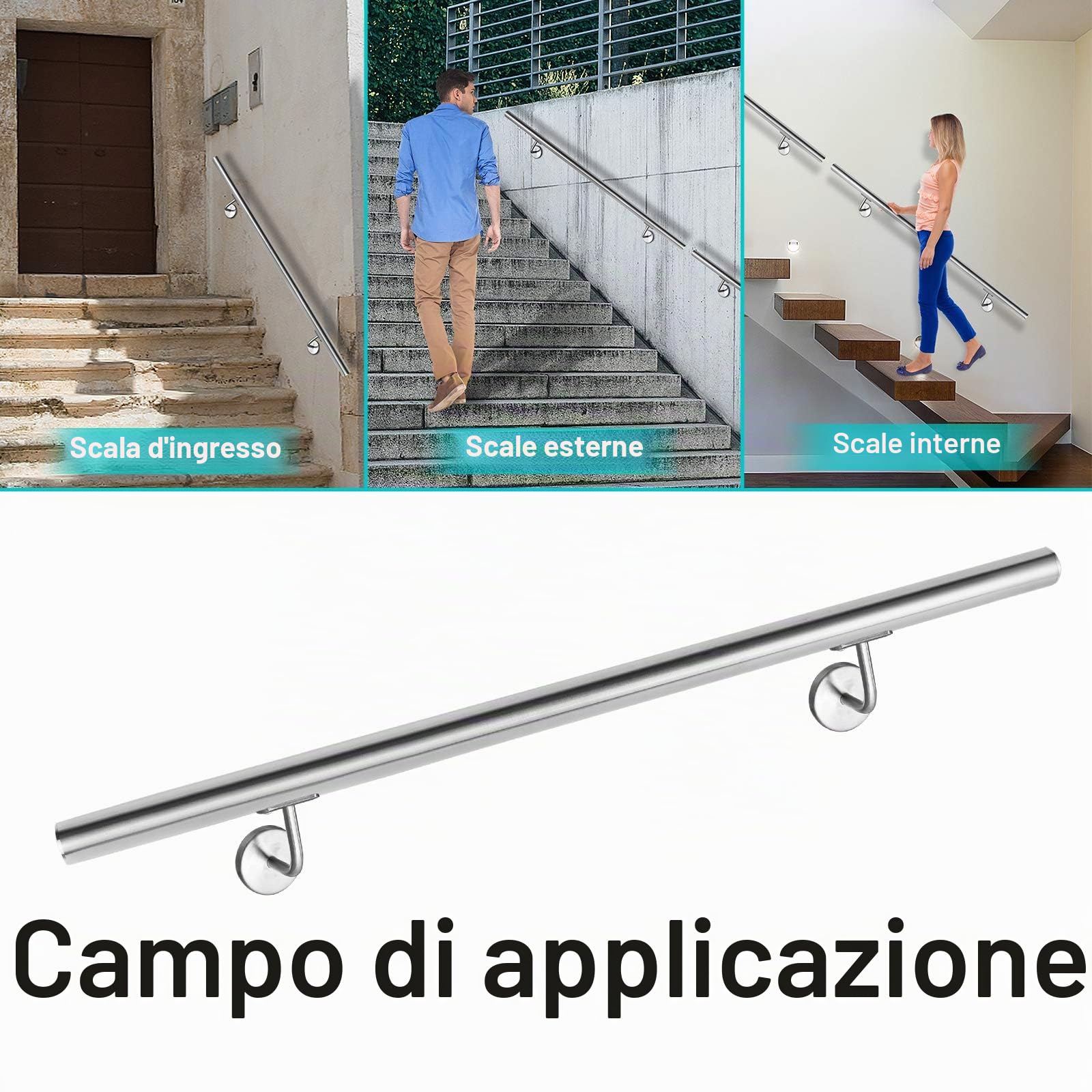 YRHome Corrimano in Acciaio Inox, 60 cm, Ringhiera per Scale, Ø 40 mm, da Parete, in Acciaio Inox Spazzolato, per Balcone, Seno, Scale Interne ed Esterne