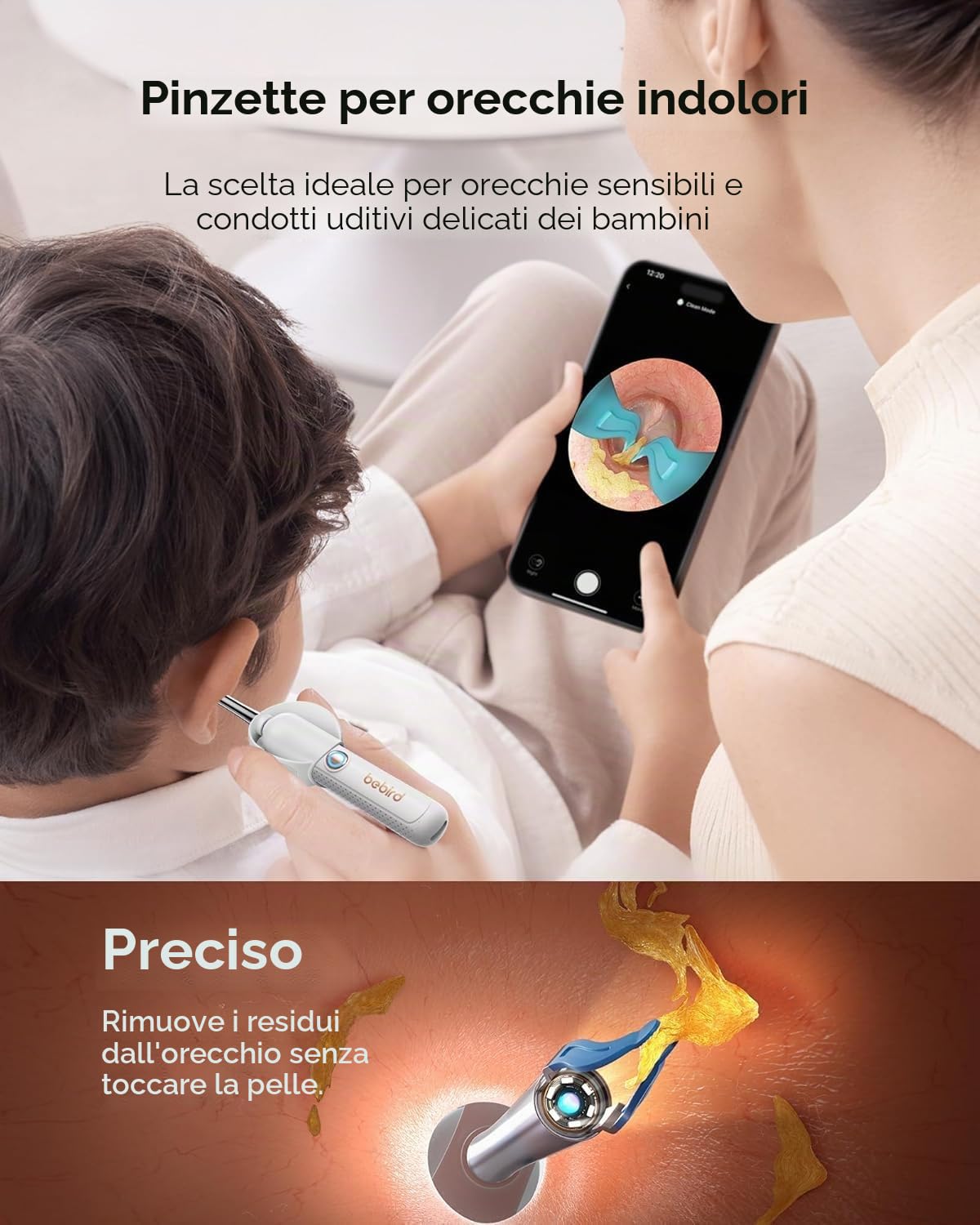 Bebird Otoscopio Digitale, 1920P HD Flessibile Pulisci Orecchie con Telecamera, Kit Rimozione Cerumeper Orecchie/Naso/Gola, Pulizia Orecchie con Pinzette, Punte Sostituibili per Adulti e Bambini