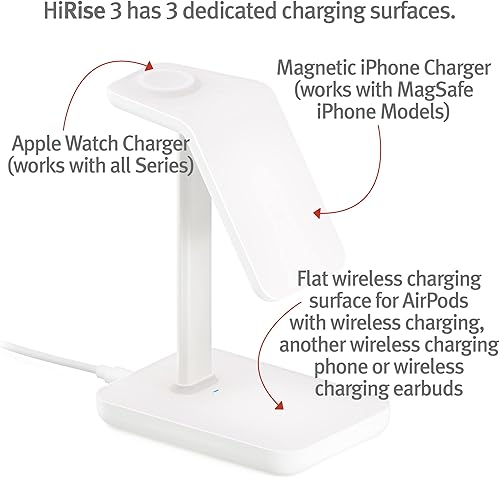 Miniatura 2 de Twelve South HiRise 3  Estación de carga magnética 3 en 1 para iPhone, AirPods y Apple Watch + cable USB-C de 5 pies (negro)