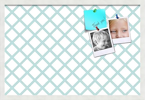 Miniatura 2 de PinPix Pin Tablero de anuncios de corcho hecho de lienzo, patrón moderno de diamantes color aguamarina, 30 x 20 pulgadas (tamaño completado) y