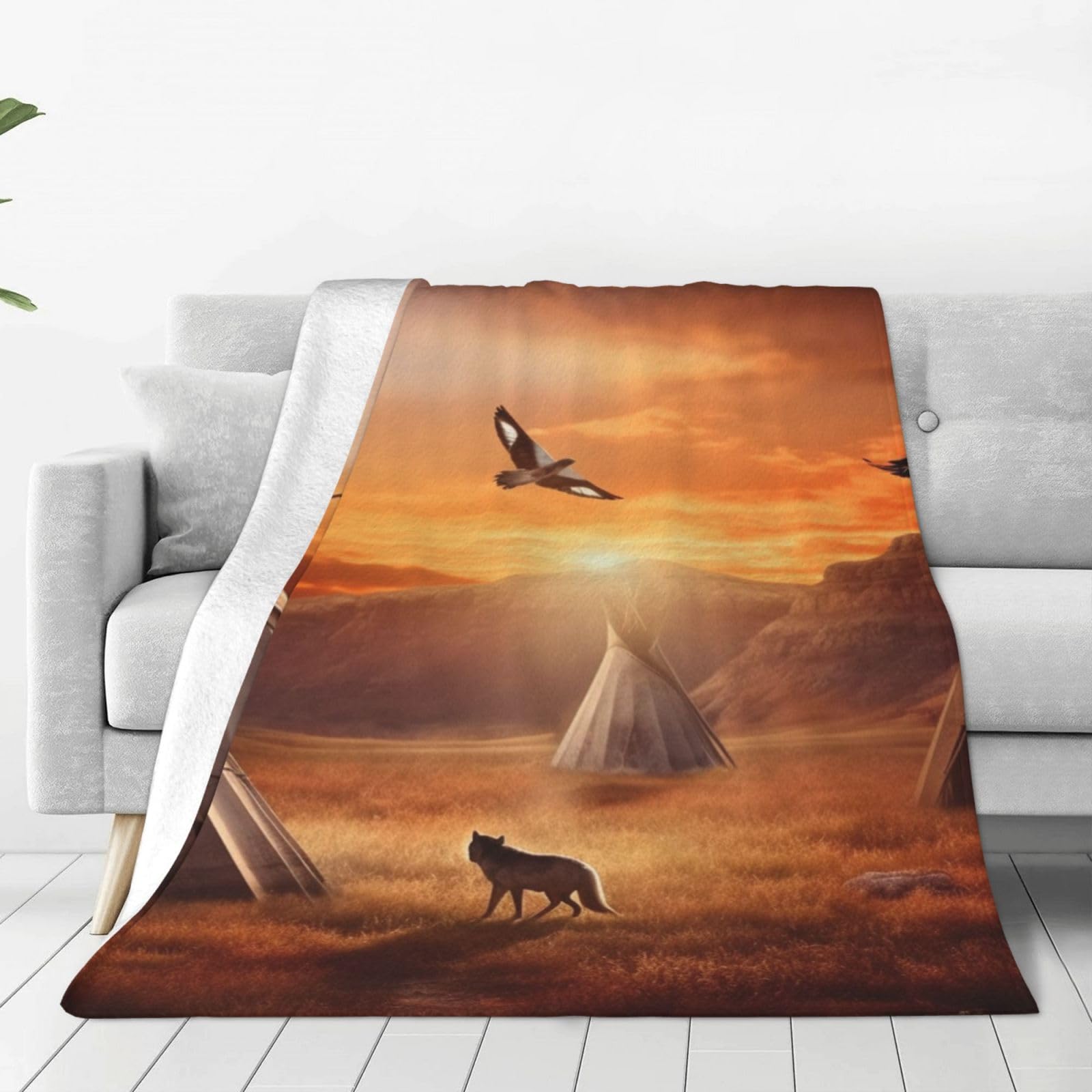 KLOPH Native American Tribes Throw Blanket 50"x40" Flannel Fluffy Warm Blanket for Couch, Reversible Plush Blankets for Bed, Comfy Fuzzy Blanket for Sofa, Plush Lightweight-Blankets for All Season