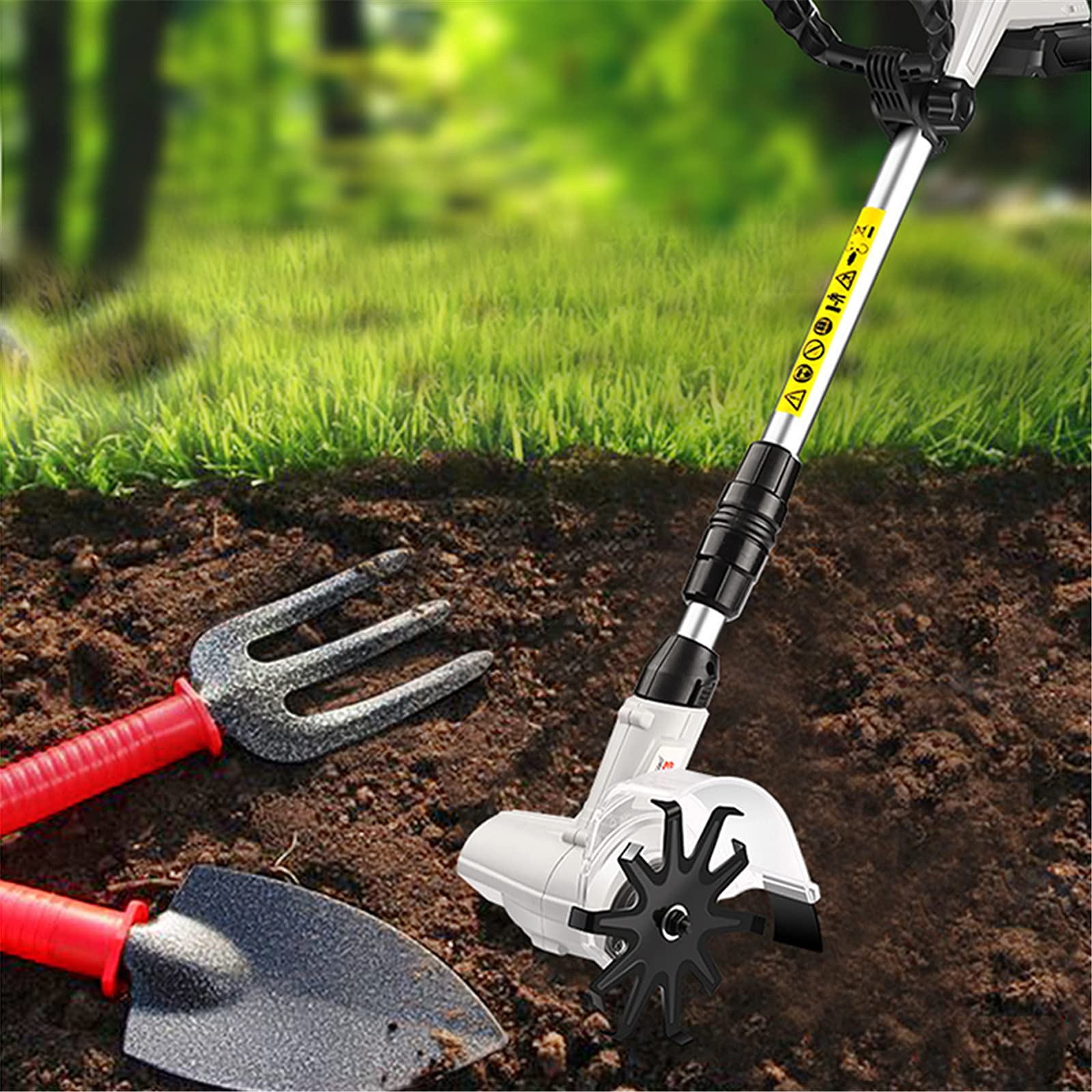 Motobineuse de Jardin, scarificateur électrique sans Fil, motoculteurs de Jardin avec Batterie Rechargeable de 2000 mAh, motobineuse électrique à Main, Outils de fraisage du Sol, c