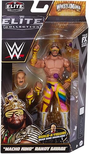 Miniatura 6 de WWE Elite Figura de acción Wrestlemania Macho King Randy Savage con accesorio y Mean Gene Okerlund Build-A-Figure Parts