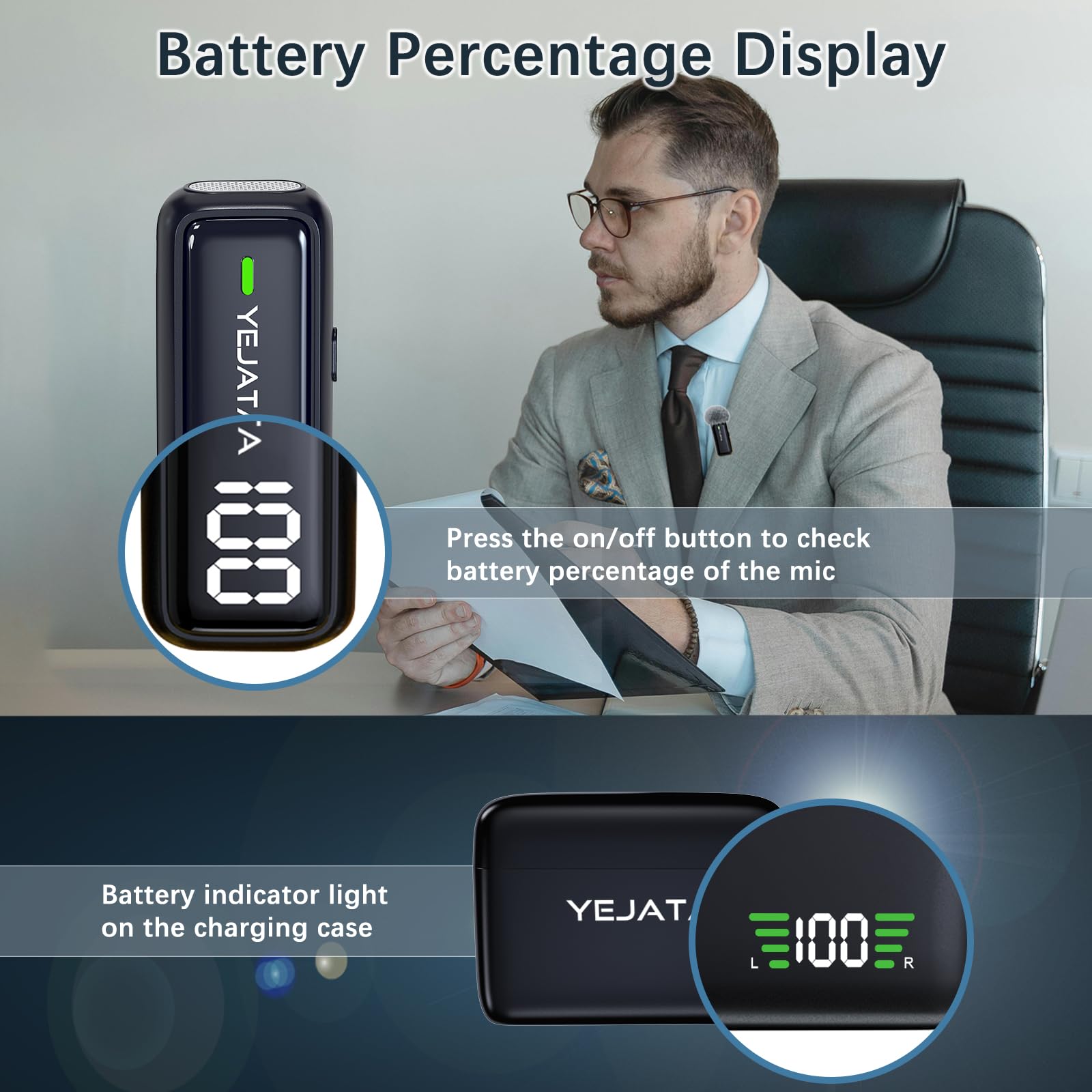 Micro Cravate pour téléphone avec émetteur, Affichage numérique et étui de Chargement 40 Heures, Microphone Cravate sans Fil avec Port USB Type C pour Enregistrement vidéo-Lot de 2