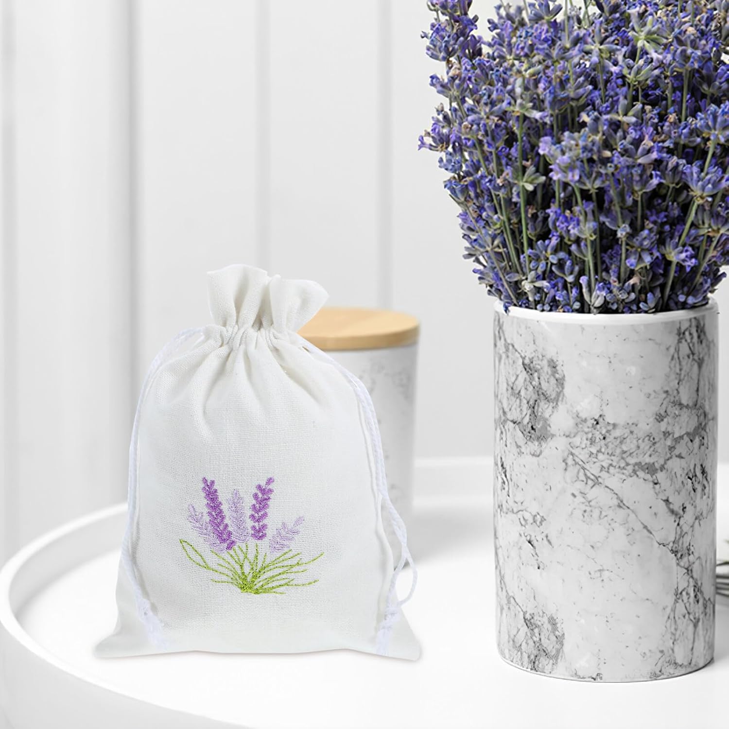 Kichvoe Lavender Sachet Bags Empty Cotton Drawstring Pouches for Home Fragrance Packaging Small 5.5X3.9 Inch Embroidered Linen Sachets for Wedding Favors Jewelry Candy Storage - Image 3