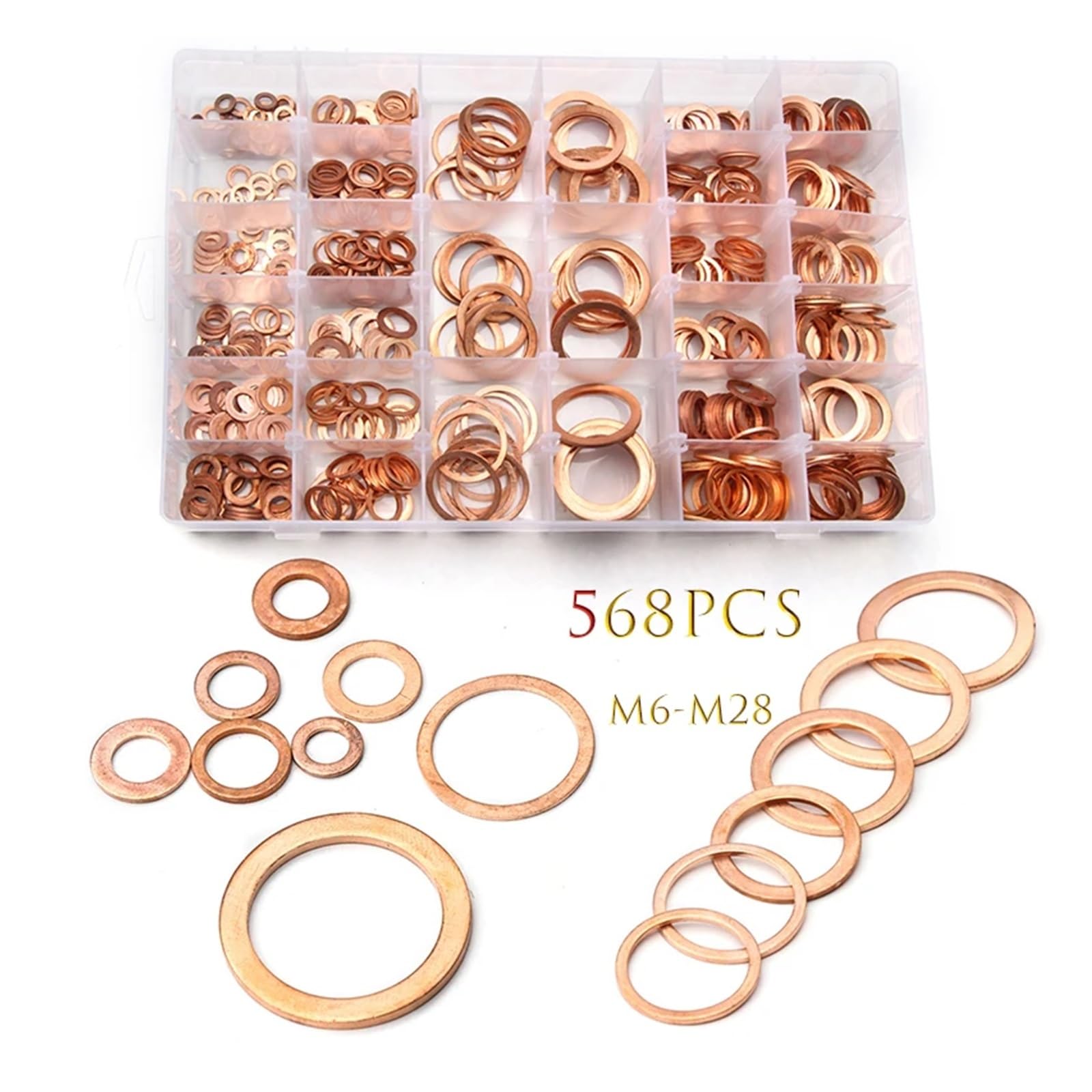 100/150/200/250/300/568 szt. O-ring miedziana podkładka zestaw uszczelek M4-M14 płaski pierścień uszczelniający do zgniatania łodzi płaski pierścień uszczelniający miska olejowa wtyczka (Size : 568pc