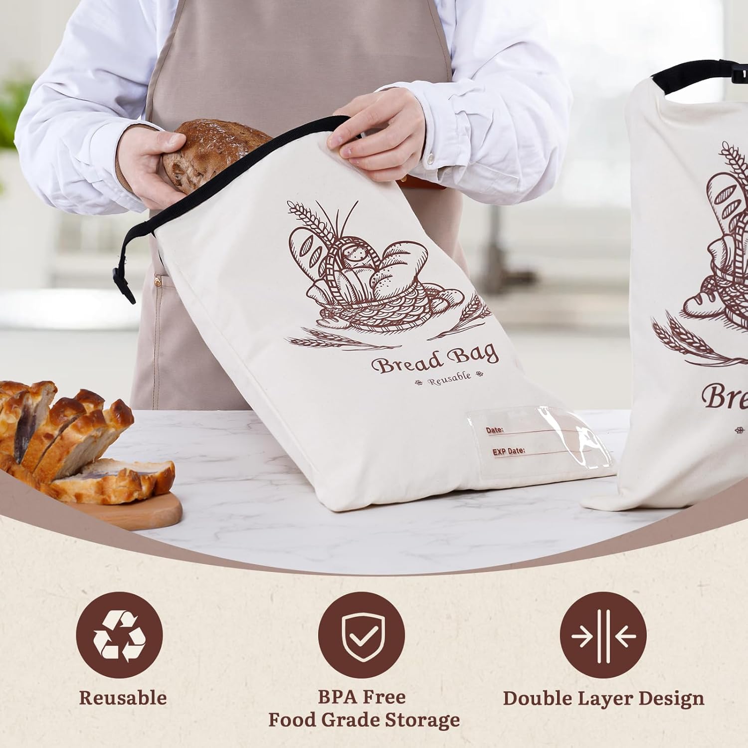 Puricon Pour Over Coffee Maker with Paper Filter 40 Sheets Bundle with Reusable Beeswax Bread Bags for Homemade Bread