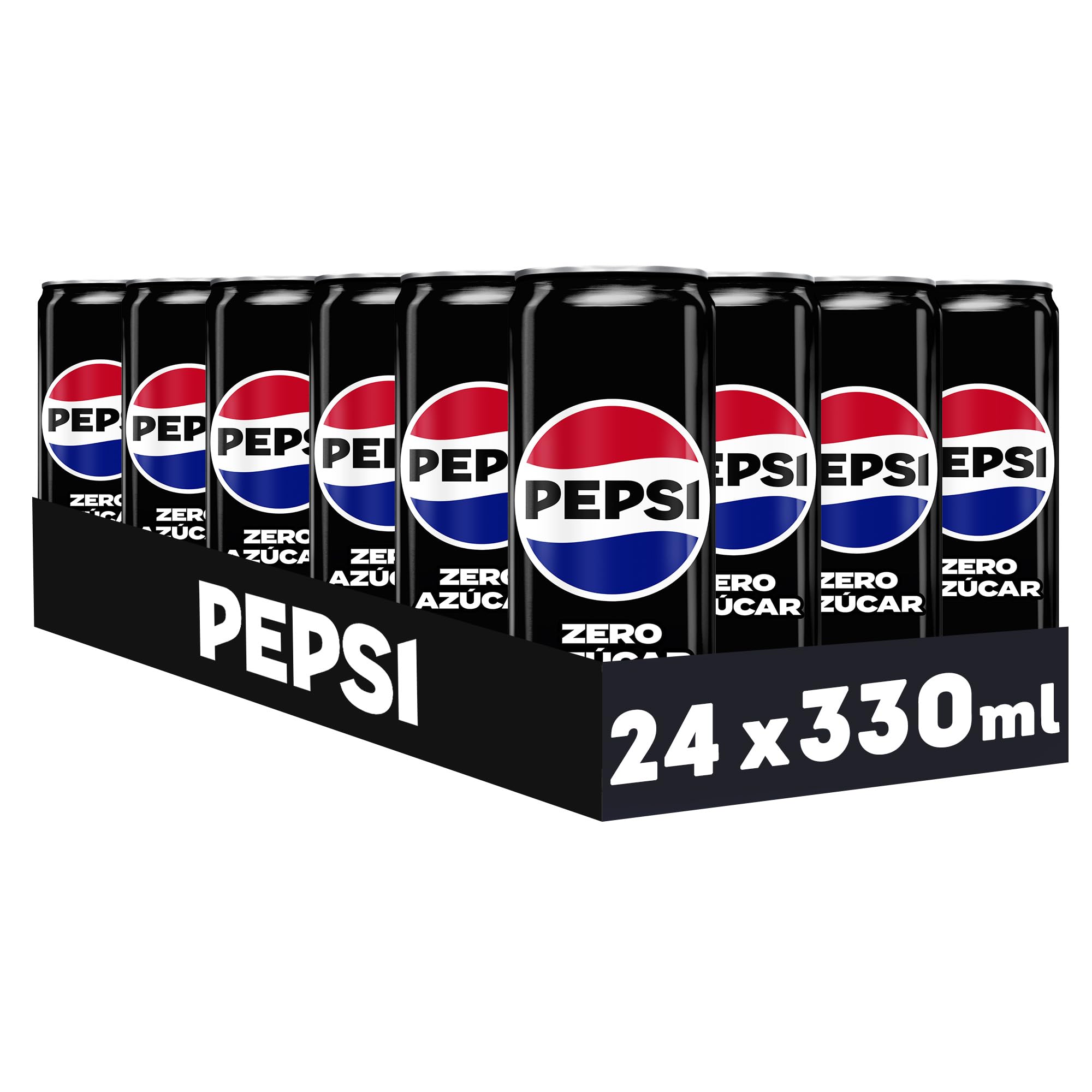 Pepsi zero Refresco de cola con cero azúcar, pack 24 latas 330 ml