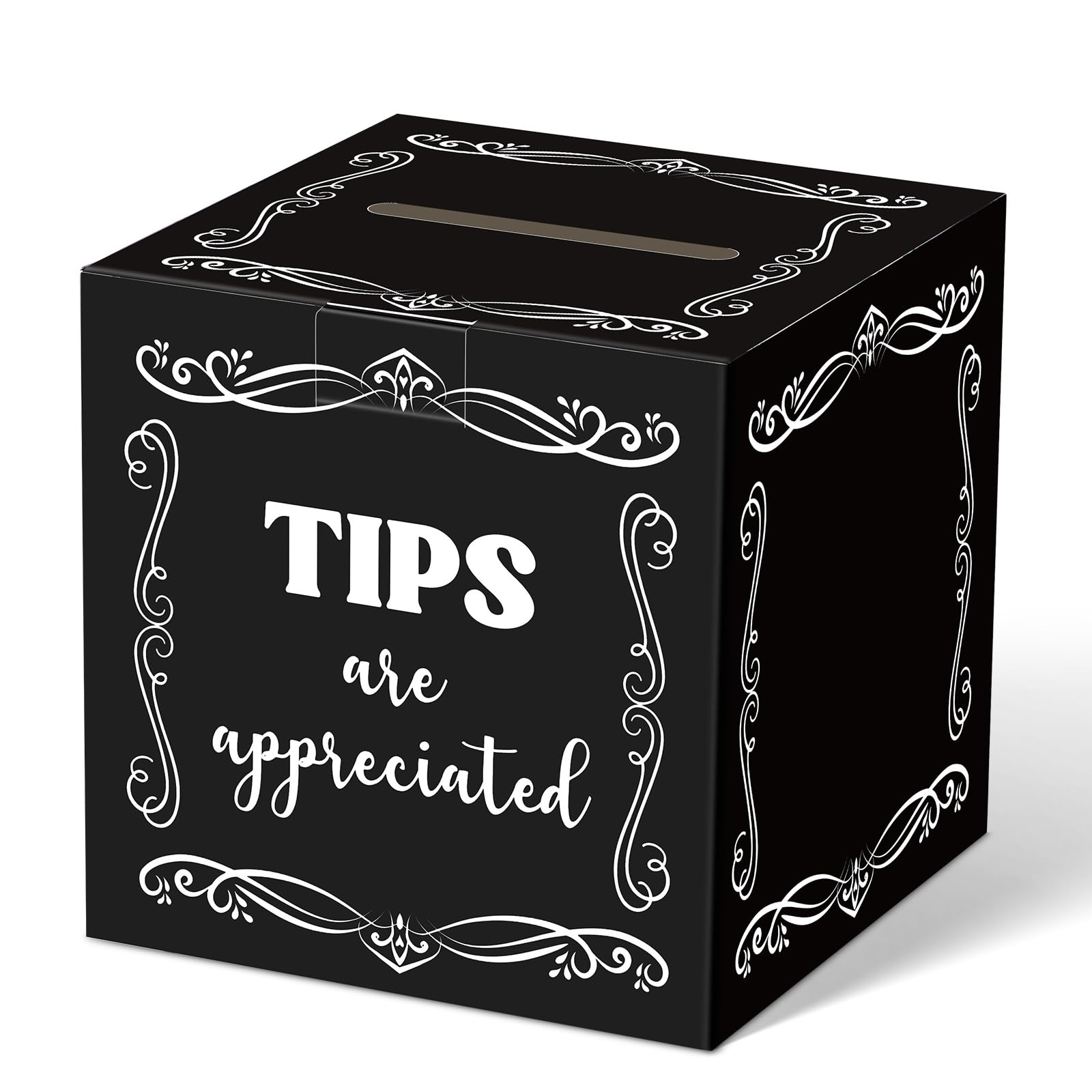 Cardboard Tips Jar Donation Tip Bucket 6 x 6 x 6 Inches Collection Money Storage Container Suggestion Box Raffle Cash Box for Bartender Bars Restaurants Musicians Driver Coin