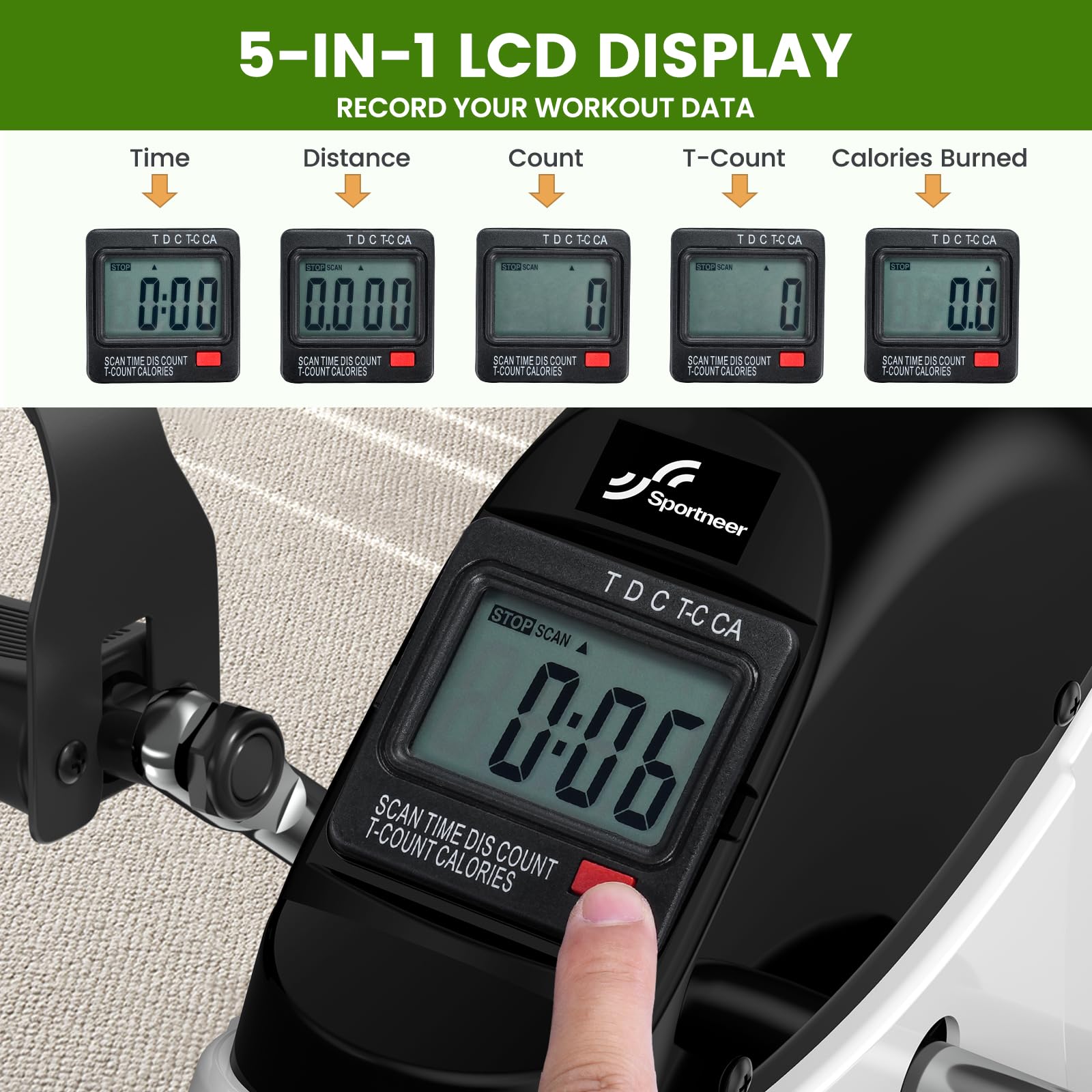 Sportneer Pedaltrainer pour personnes âgées, mini hometrainer avec écran LCD, appareils de fitness pour la maison – vélo de table, ergomètre pour seniors, entraîneur de bras et de jambes pour seniors