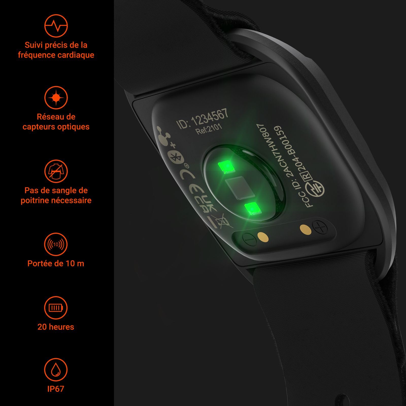 COOSPO HW807 Fréquence Cardiaque Brassard Bluetooth 5.0 Ant+ avec HRV Zone d'entraînement de Fréquence Cardiaque Compatible avec Strava/CoospoRide/Heartool/Wahoo/adidas