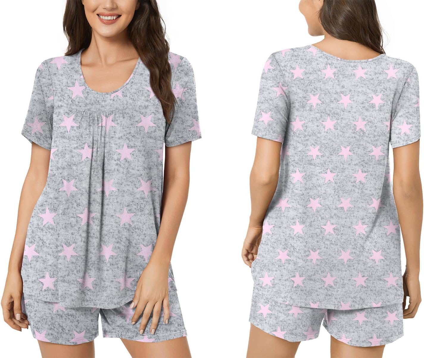 POPYOUNG Womens Pajama Sets Summer Short Sleeves 2 Piece Lounge Sleepwear Ladies Pjs Sets with Pockets - Image 3