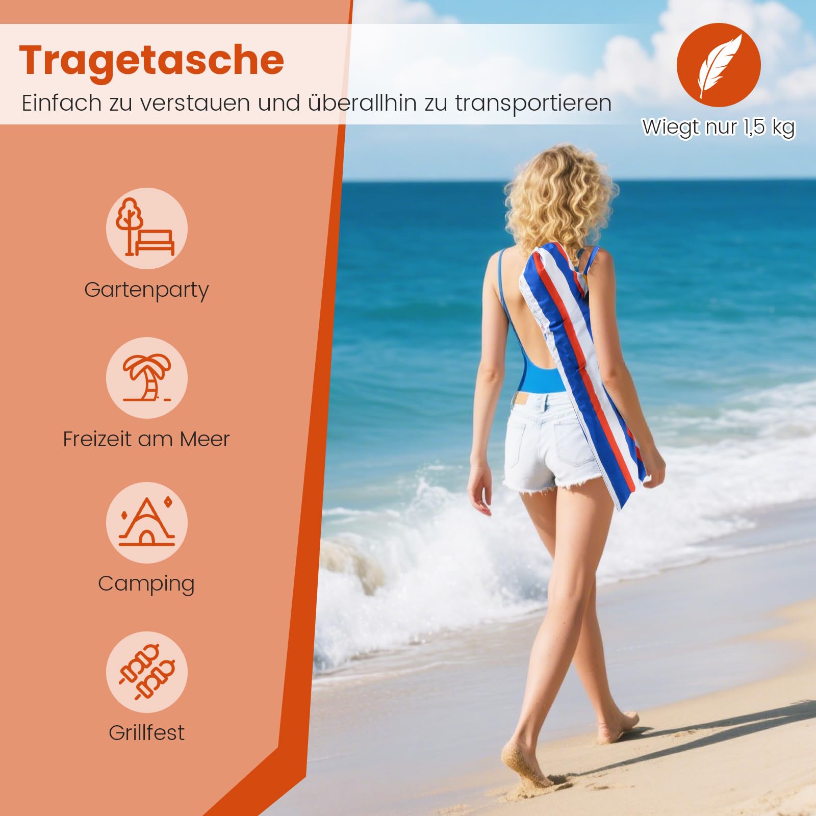 COSTWAY Parasol przeciwsłoneczny na plażę, 179 cm, odporny na wiatr, stabilny UPF 50+, możliwość zginania w zakresie 30°, ochrona przed słońcem z ostrzem do wbijania w ziemię i torbą do przenoszenia