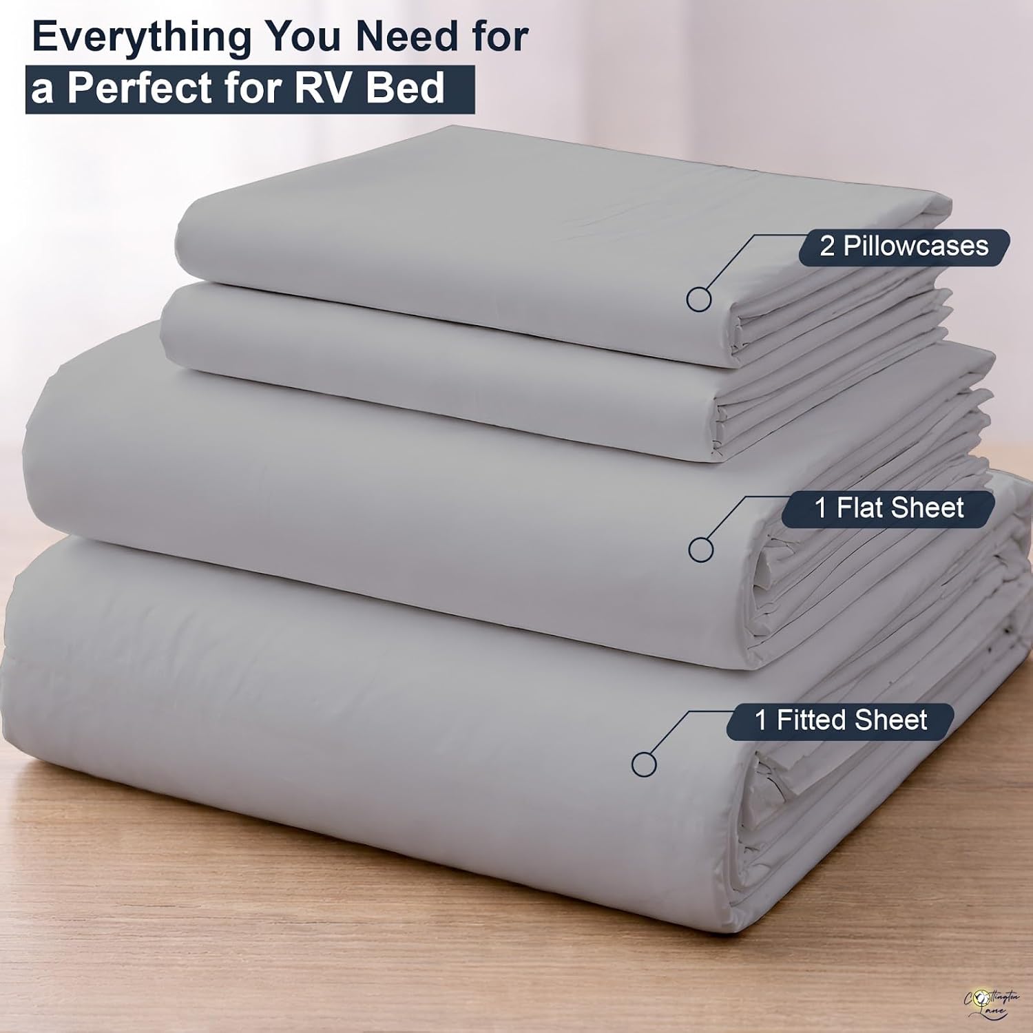 Cottington Lane RV King Sheets 100% Egyptian Cotton, RV King 72" x 80" Premium Quality 4 Piece Sheet Set for Campers & Motorhomes, High Thread Count Light Grey Solid with 6-10" Deep Pocket