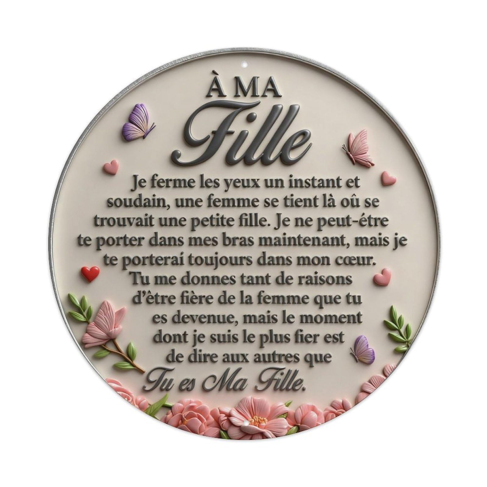 Zlatcbu Vintage Flowers Butterflies Hearts Text Circle Design Metal Tin Sign Retro Wall Art Poster, Decor For Home Living Room Bar Cafe Garage, 8X8 Inch