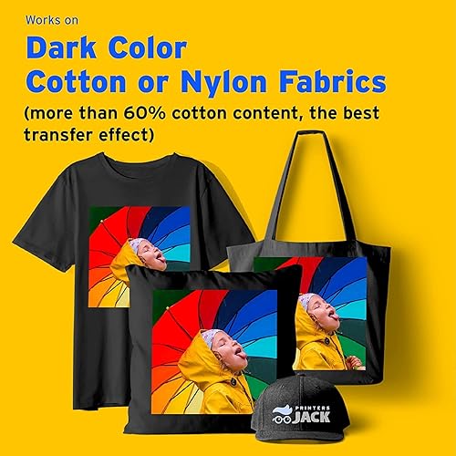 Miniatura 10 de Printers Jack Papel termotransferible para tela oscura, paquete de 40 unidades, papel de transferencia de camisetas de 8.3 x 11.7 pulgadas, para
