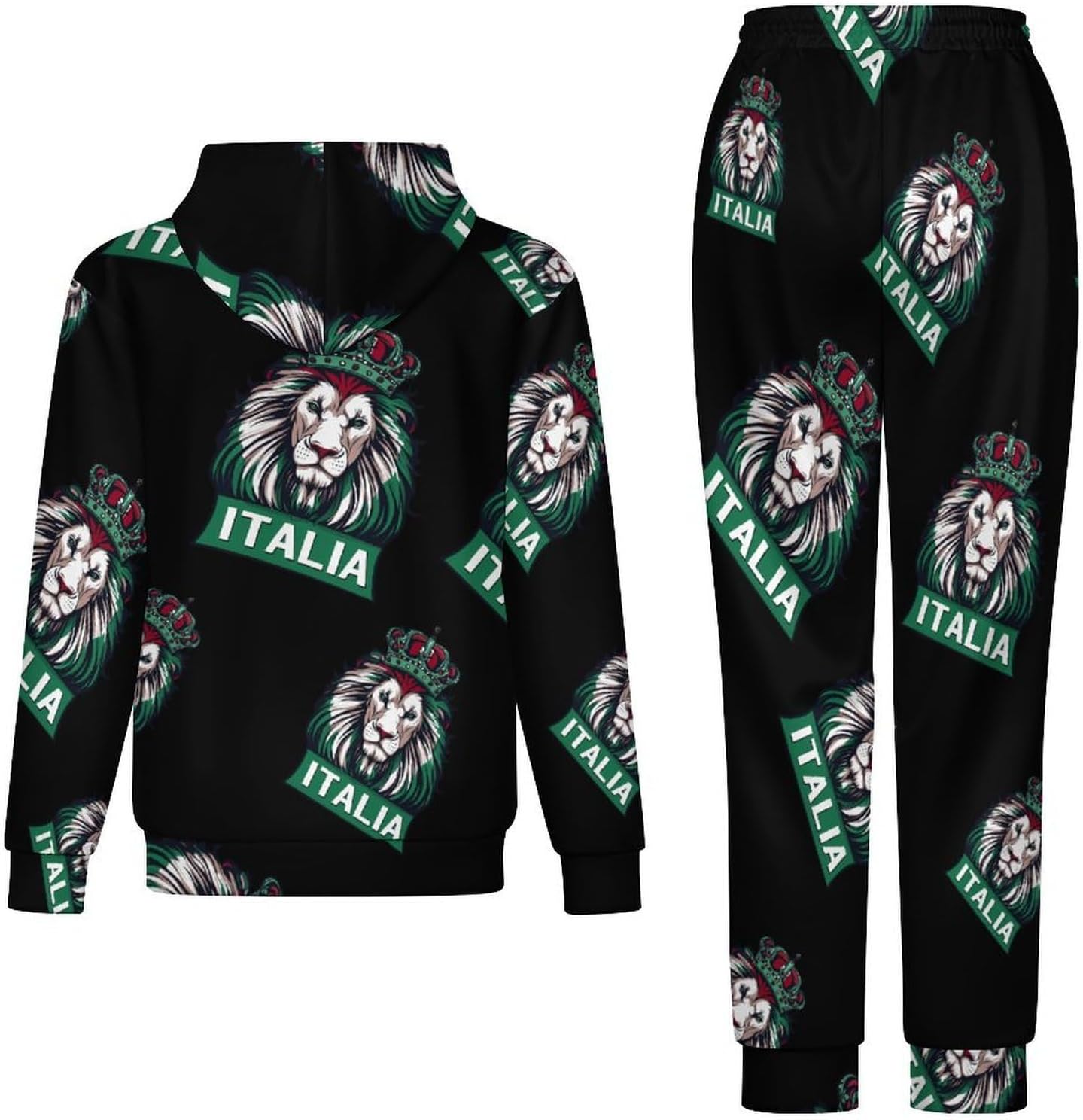 Lion Italy Italian Flag 2 Piece Sweatsuits for Men Women Casual Tracksuits Jogging Suits