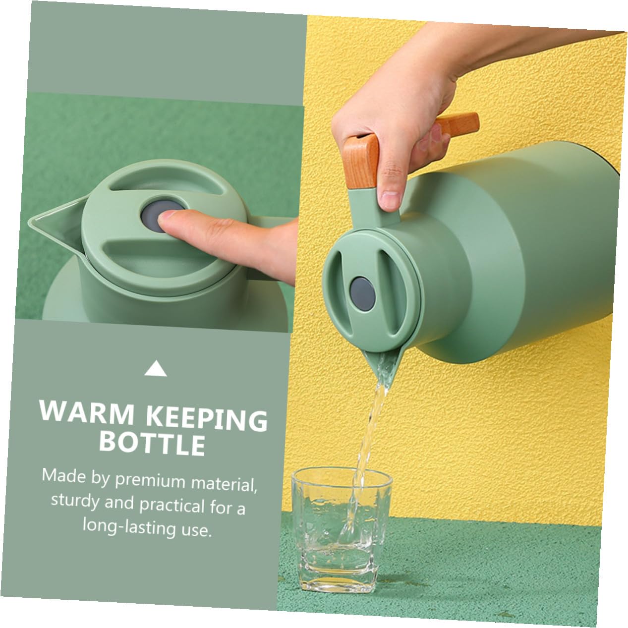 Botella Térmica Multiusos con Aislamiento Hermético Diseño Ergonómico con Mango de Madera para Agua Caliente el Hogar Portátil Dispensador Fácil de Usar