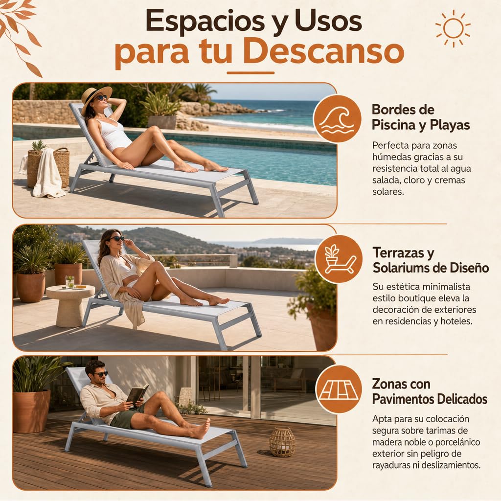 Pack 2 Unidades — Tumbona de jardín reclinable de Aluminio para Descansar y Tomar el Sol en Exteriores Blanco