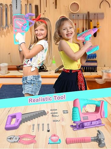 Miniatura 6 de Juego de herramientas eléctricas para niños con taladro eléctrico de juguete realista, motosierra, rompecabezas, sonido y luz, juguetes STEM, juego